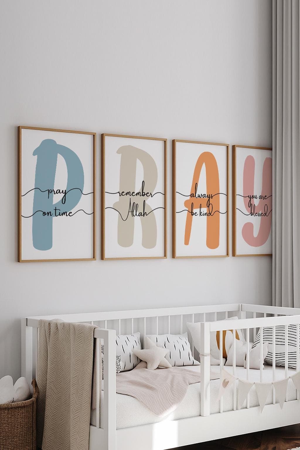 Islamic Affirmations Wall Art Set of 4 “PRAY” | Islamic Home Decor