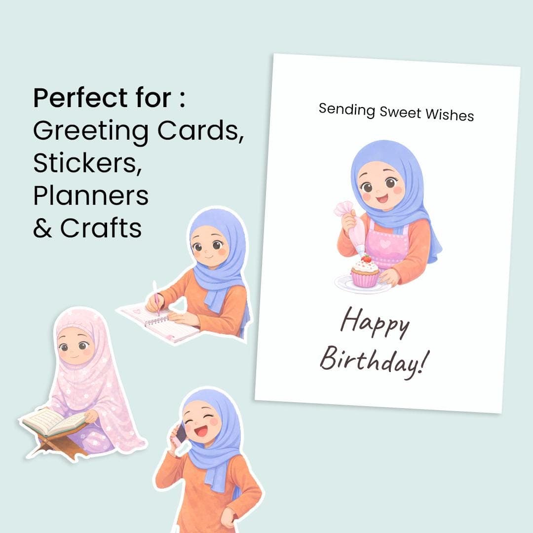 10 Muslim Hijabi Girl Clipart | Sticker PNG Bundle | Activity at Home Edition - image 4