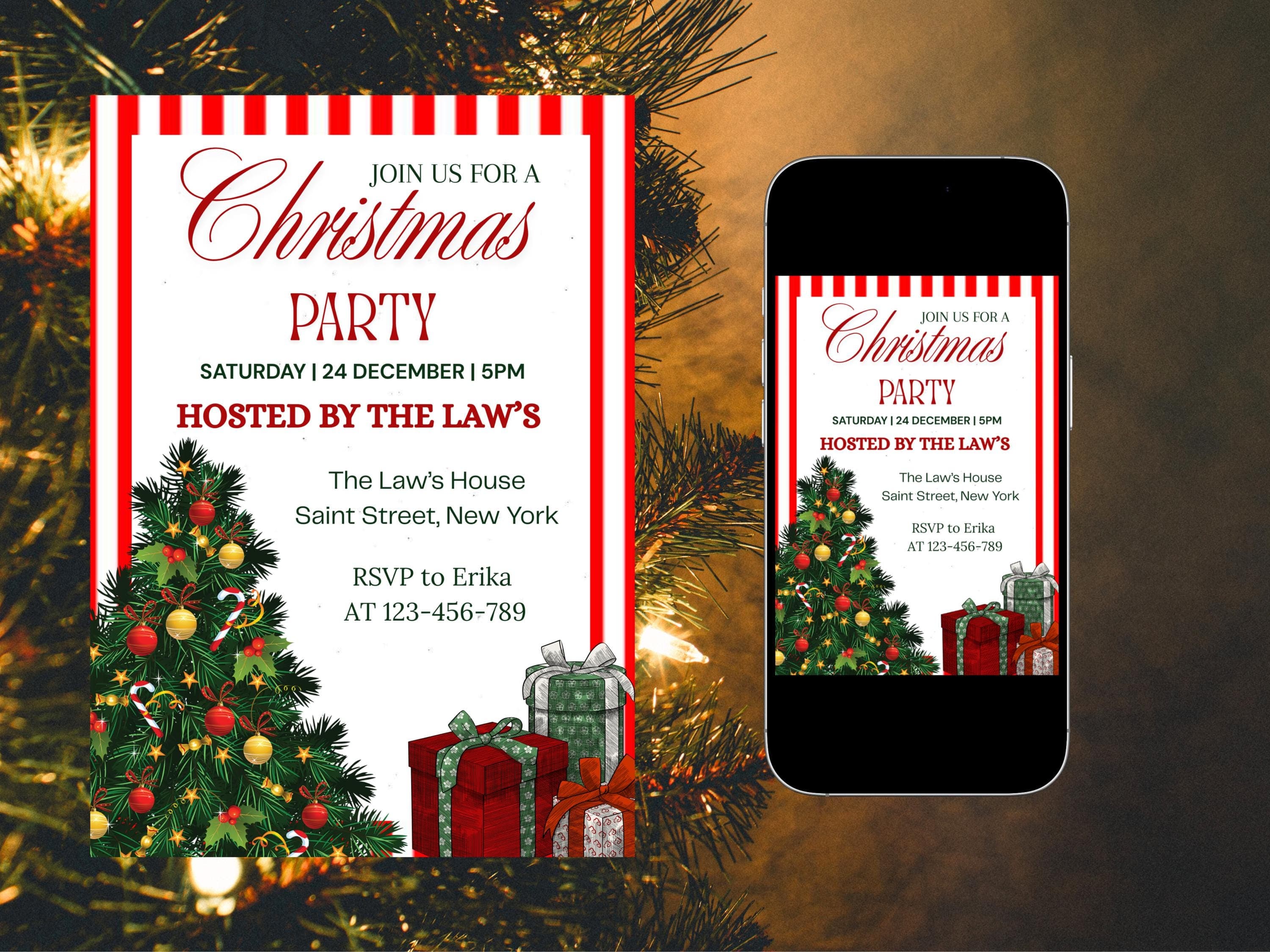 Editable Holiday Gathering Invitation, Red Christmas Invitation, Festive Office Party, Work Party, Digital Download, Instant Access. - image 3