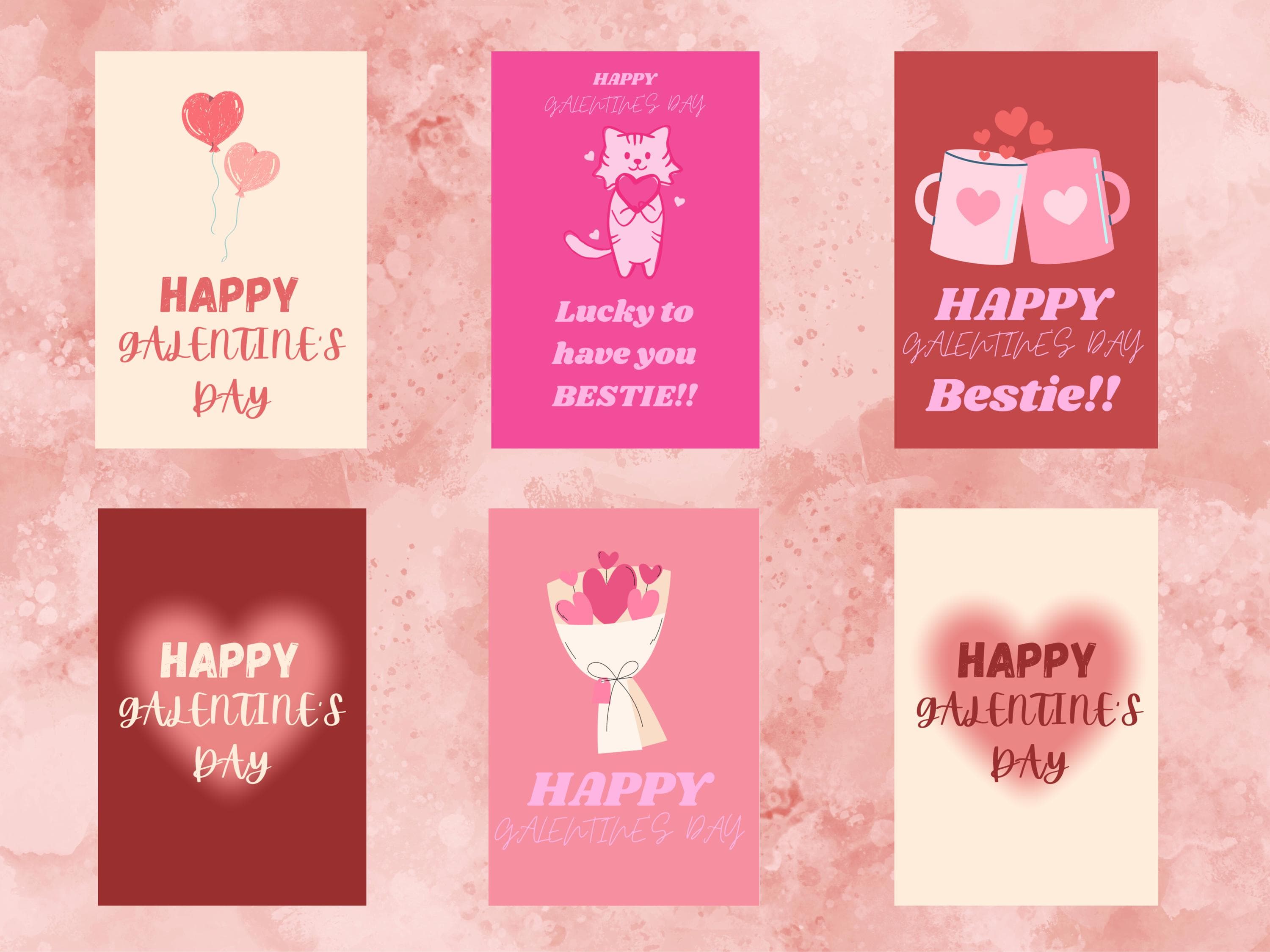 6 Cute Printable Galentine's Day Cards For Friends, Bestie, Coworkers, Girl Gang, Valentines Day Cards, Instant Digital Download, Pink