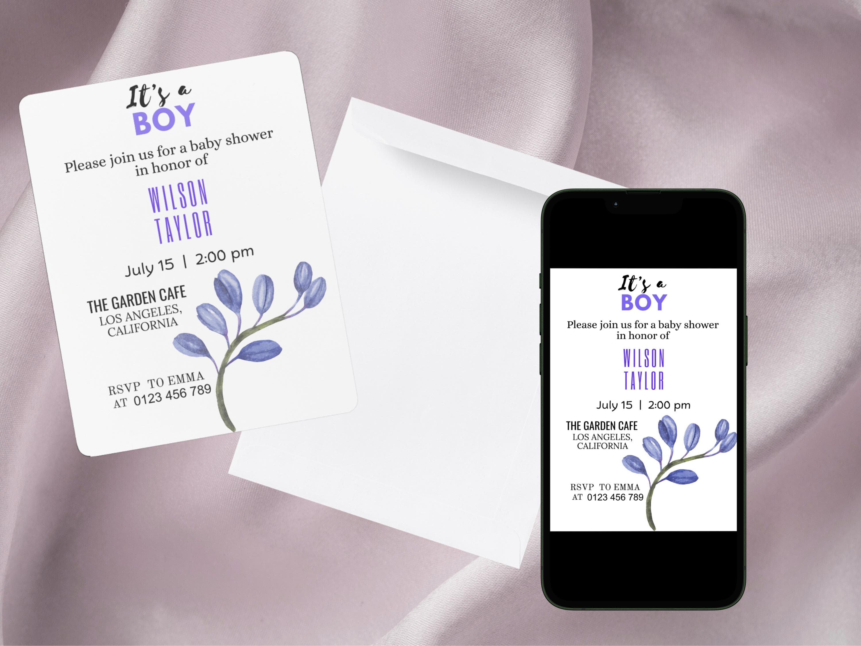 Blue Baby Shower Invitation Template, Boy Invite (Digital Download) - image 5
