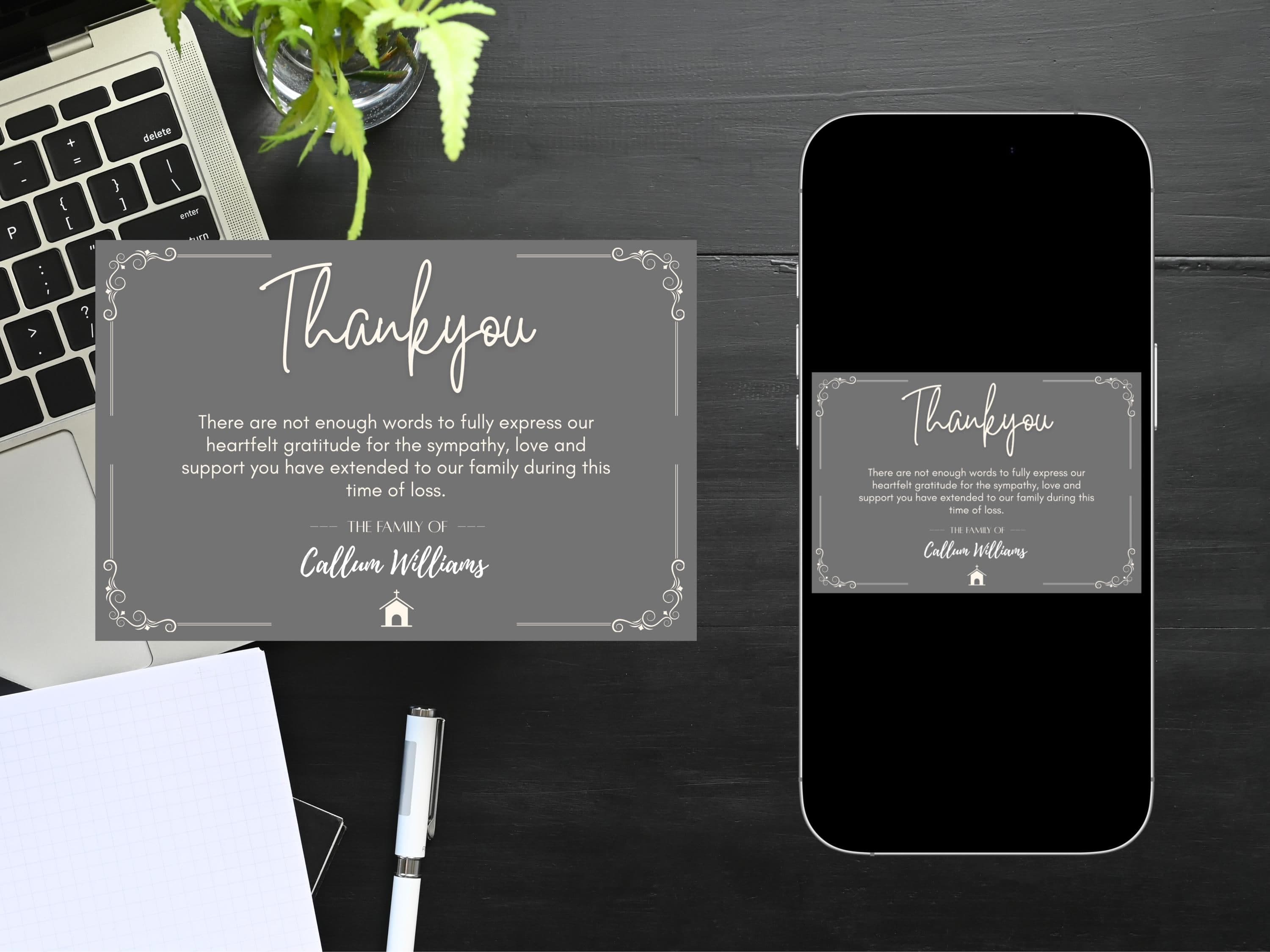 Funeral Thank You Card, Editable Canva Template (Digital Download)