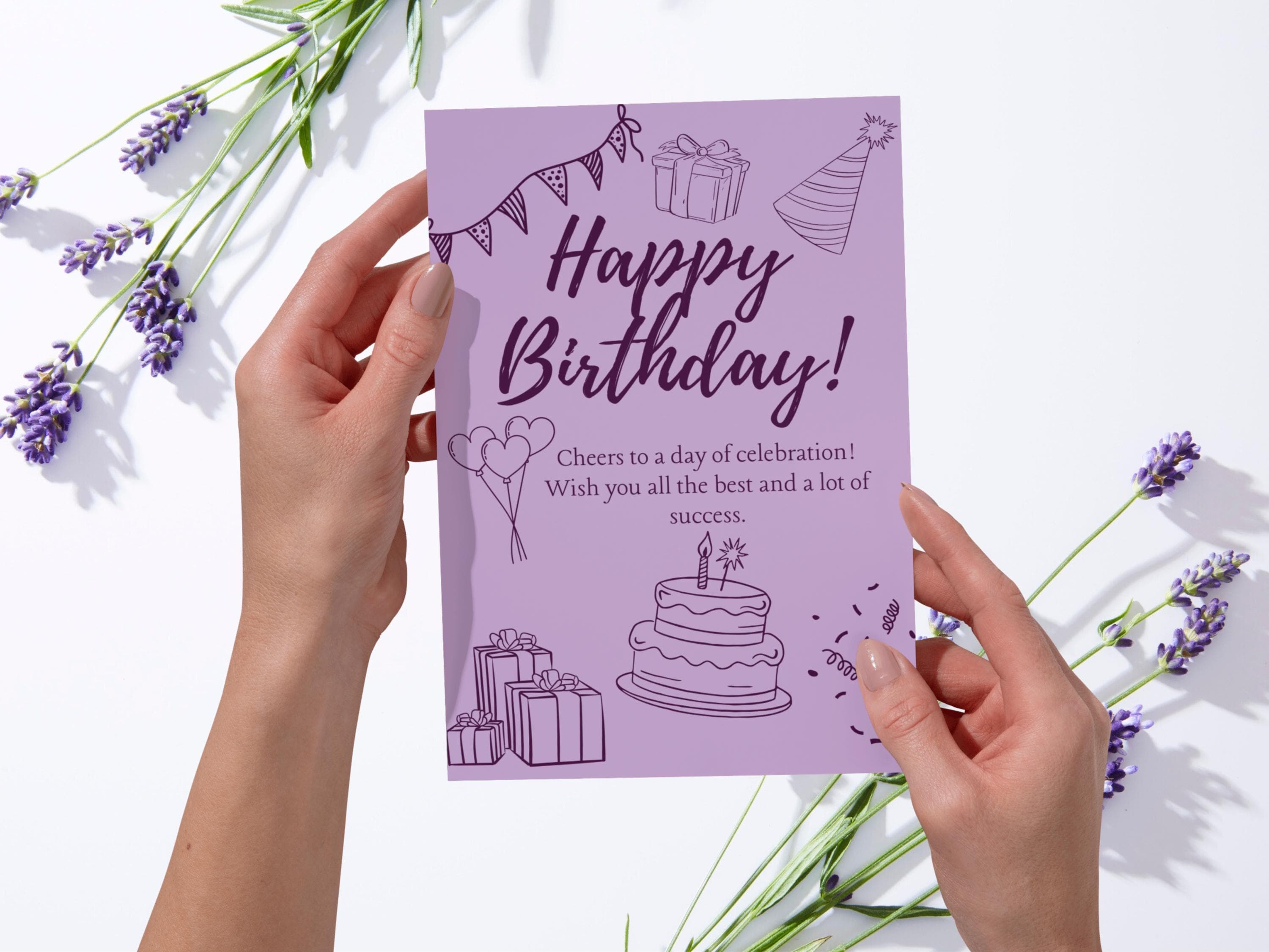 Birthday Card Digital Download, Greeting Card, Instant Download, Cute Card, Minimalist, Purple, Custom Birthday Card