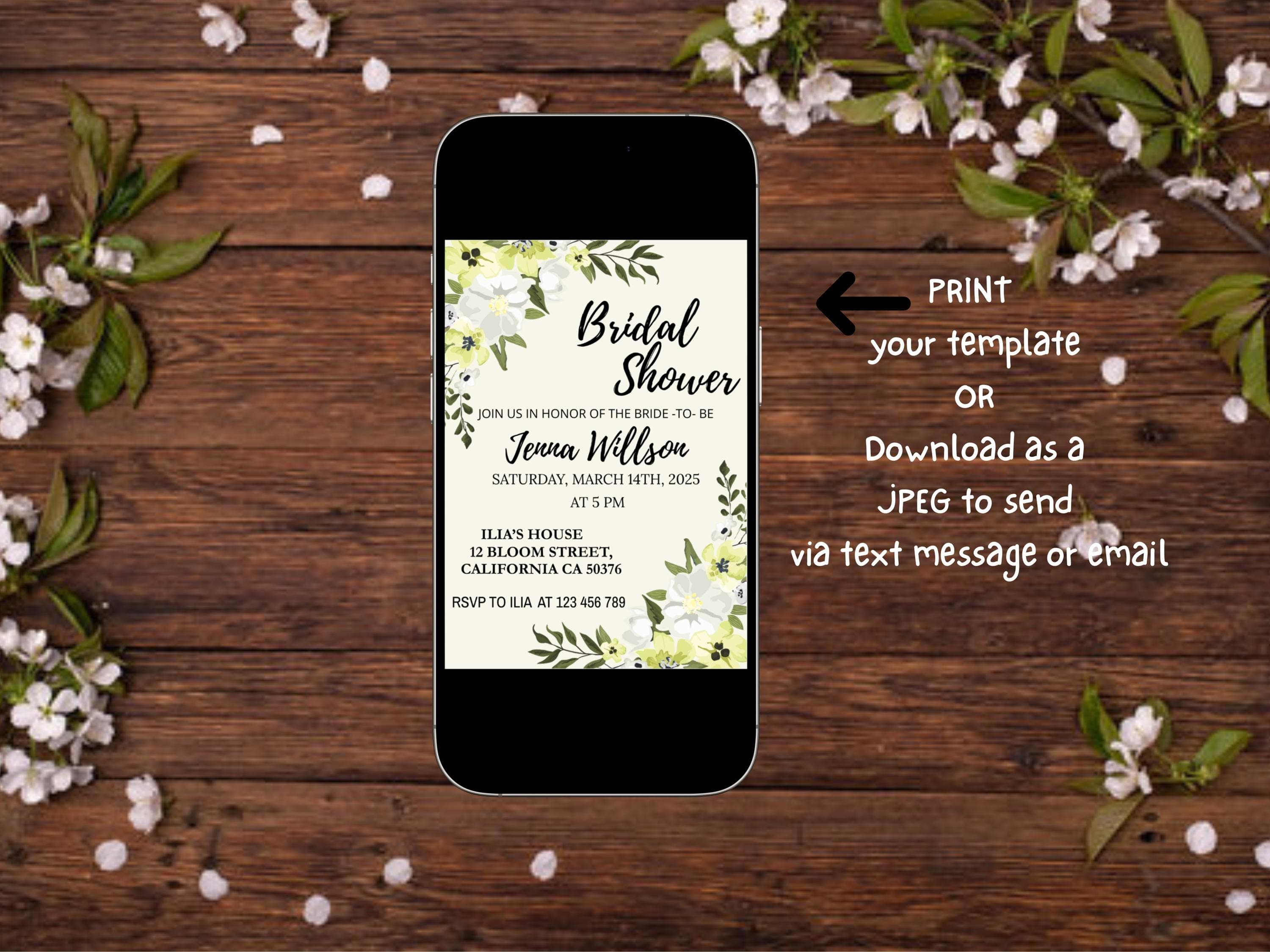 Floral Bridal Shower Invitation Template, Boho Wedding Invite (Digital Download) - image 3
