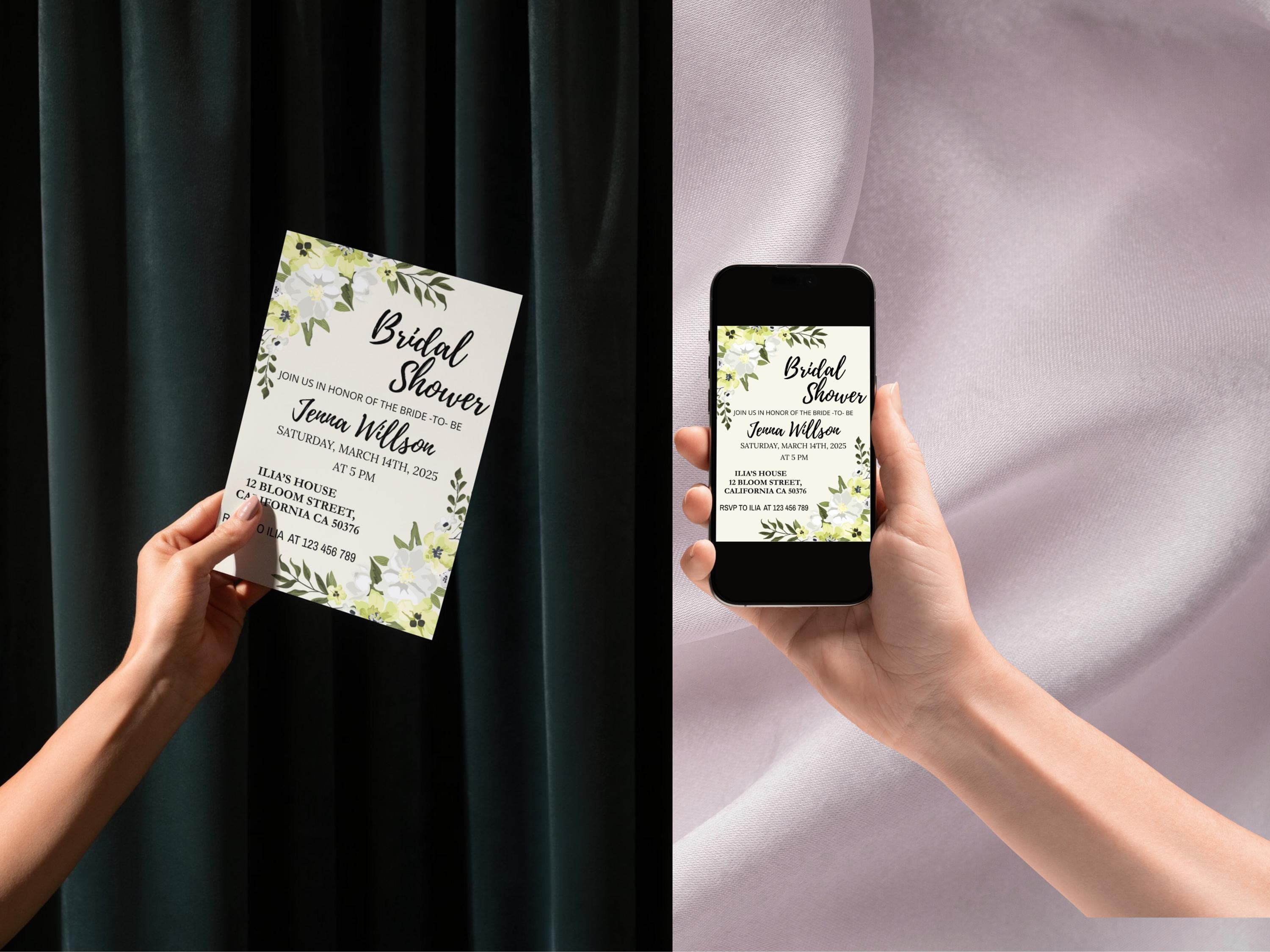Floral Bridal Shower Invitation Template, Boho Wedding Invite (Digital Download) - image 5