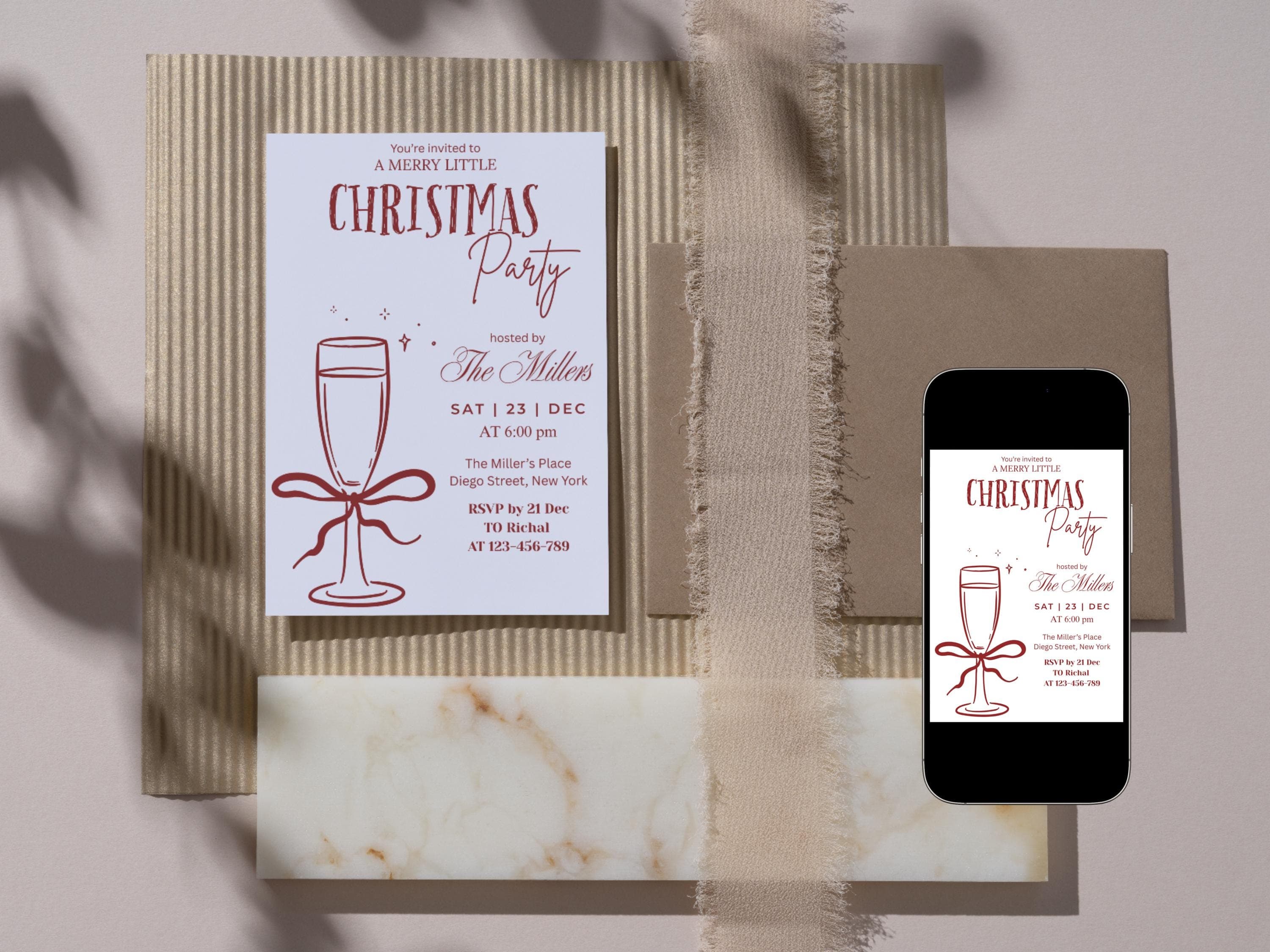 Christmas Party Invitation Template, Printable Invite, Champagne Glass, Digital Download, Instant Access - image 3