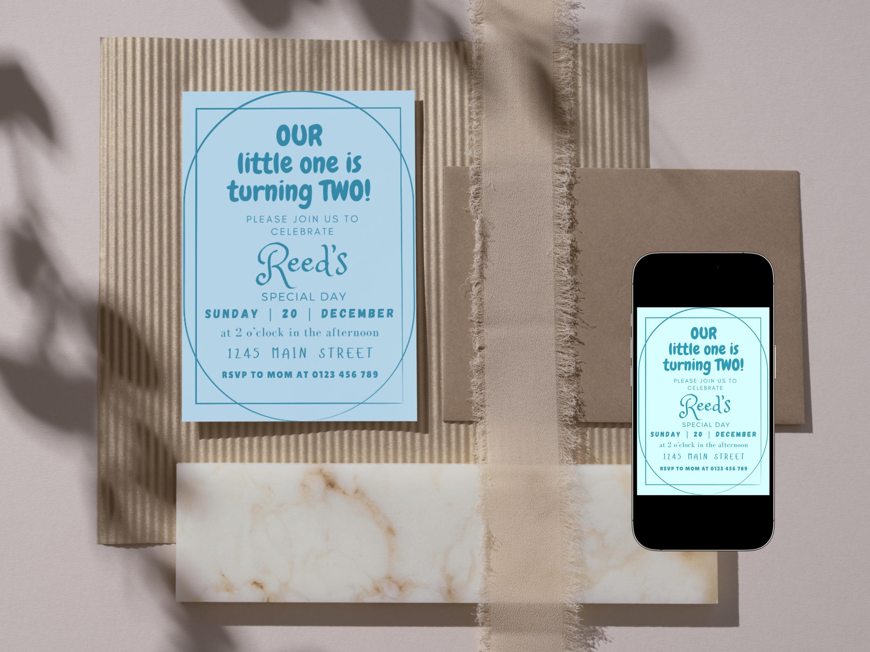 Boy Birthday Invitation, Minimal Blue Invite (Digital Download)