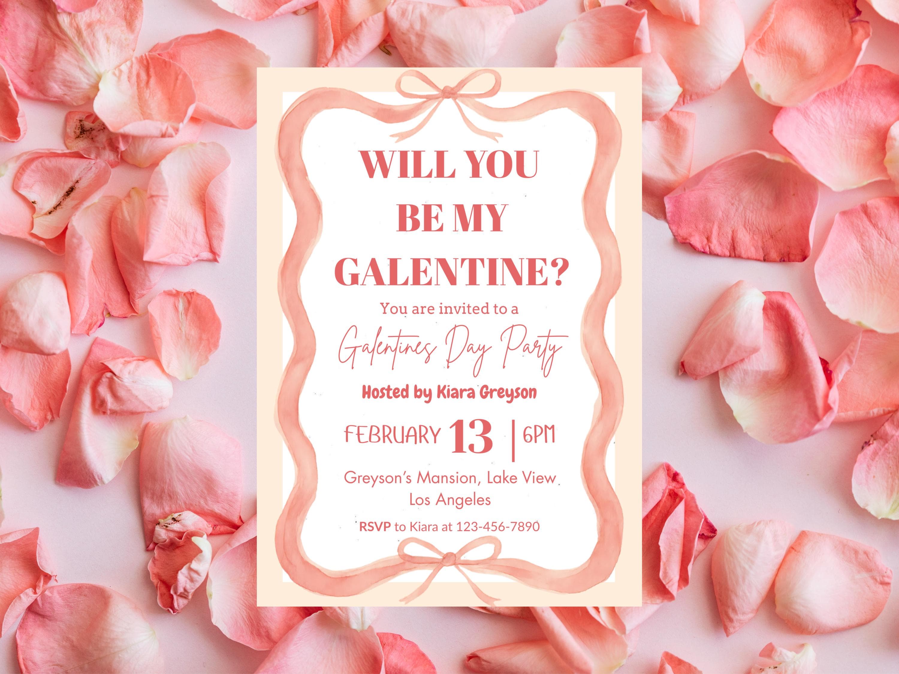 Galentines Day Party Invitation Digital Canva Template Editable Pink Scribble Galentine's Girls Night Galentine Brunch Invite Valentines Day