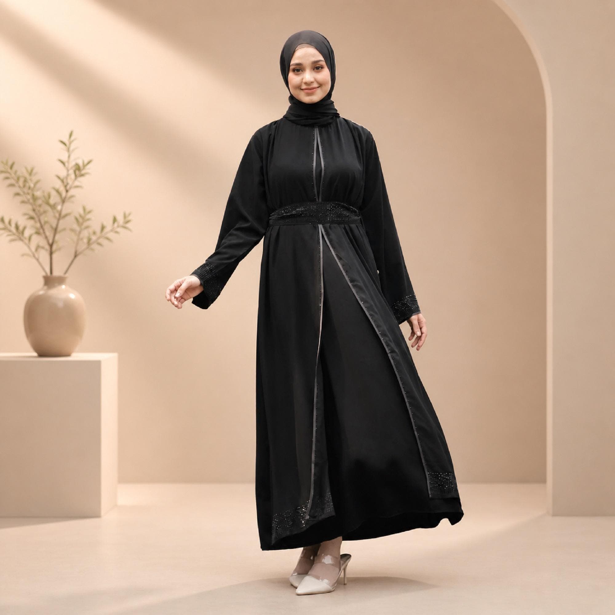 Black Turkish Abaya Dress | Elegant Modest Muslim Maxi Gown - image 3