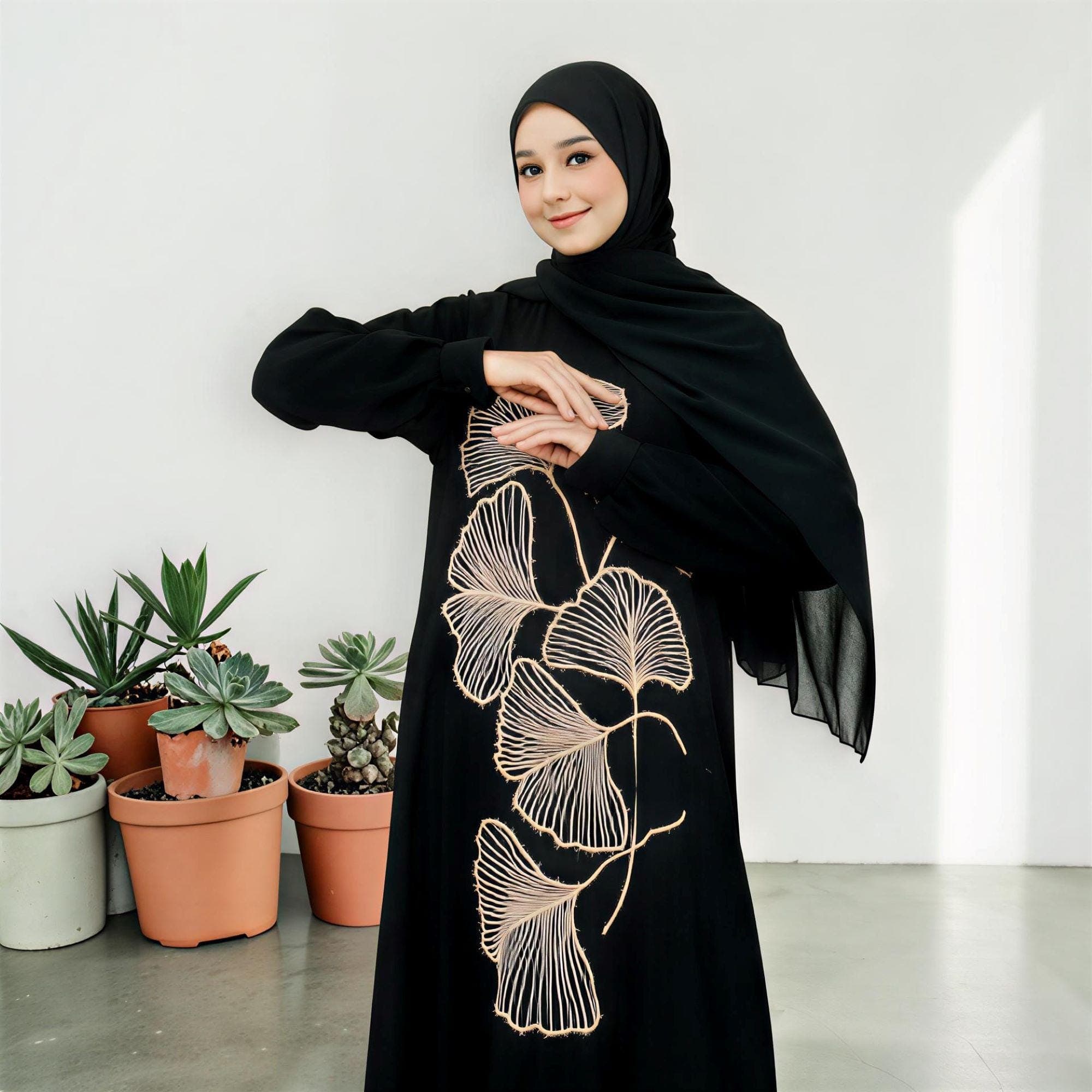 Embroidered Saudi Jetblack Abaya, Elegant A-line Kaftan, Modest Islamic Maxi Dress - image 3