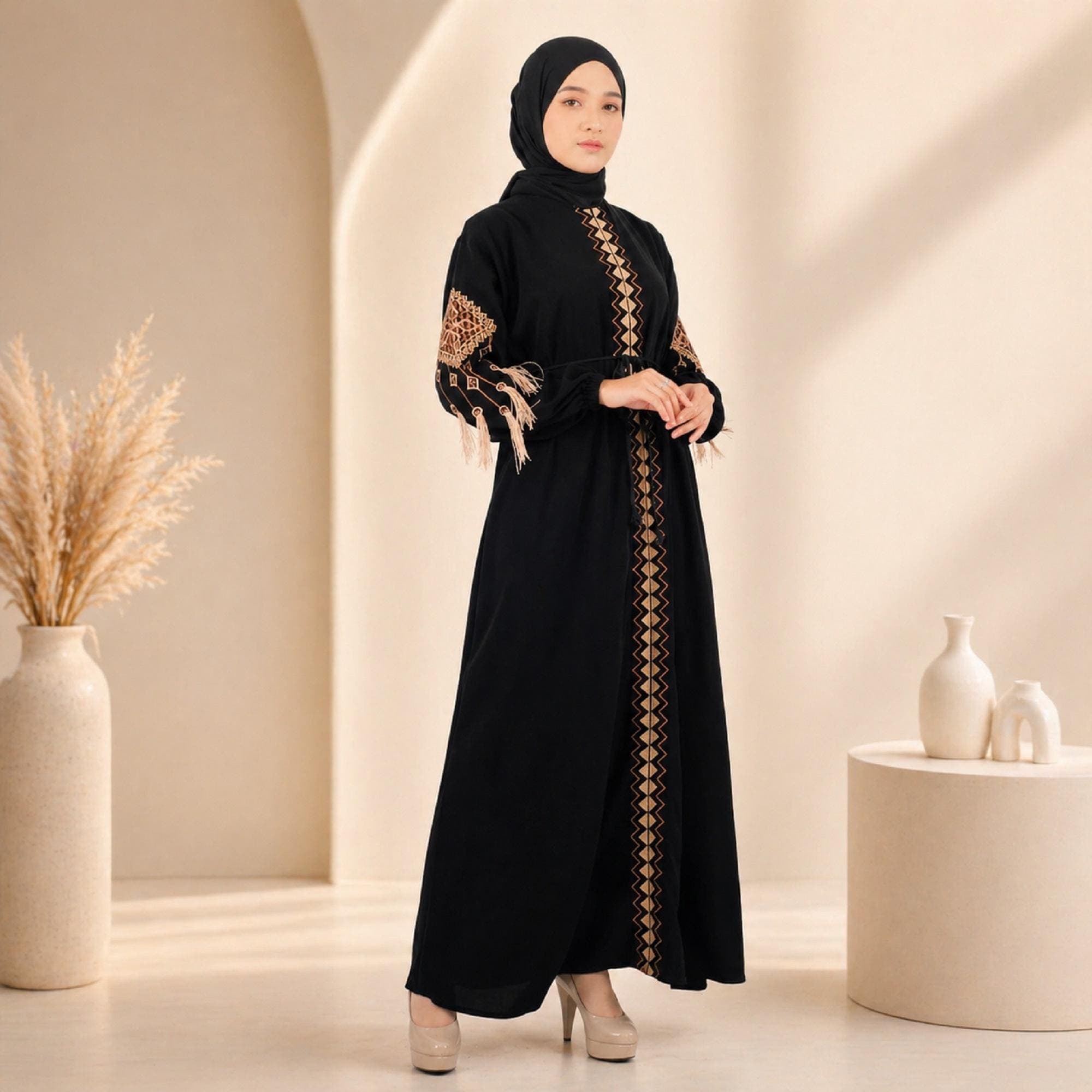 Black Turkish Abaya Front Zipper Modest Maxi Dress Muslim