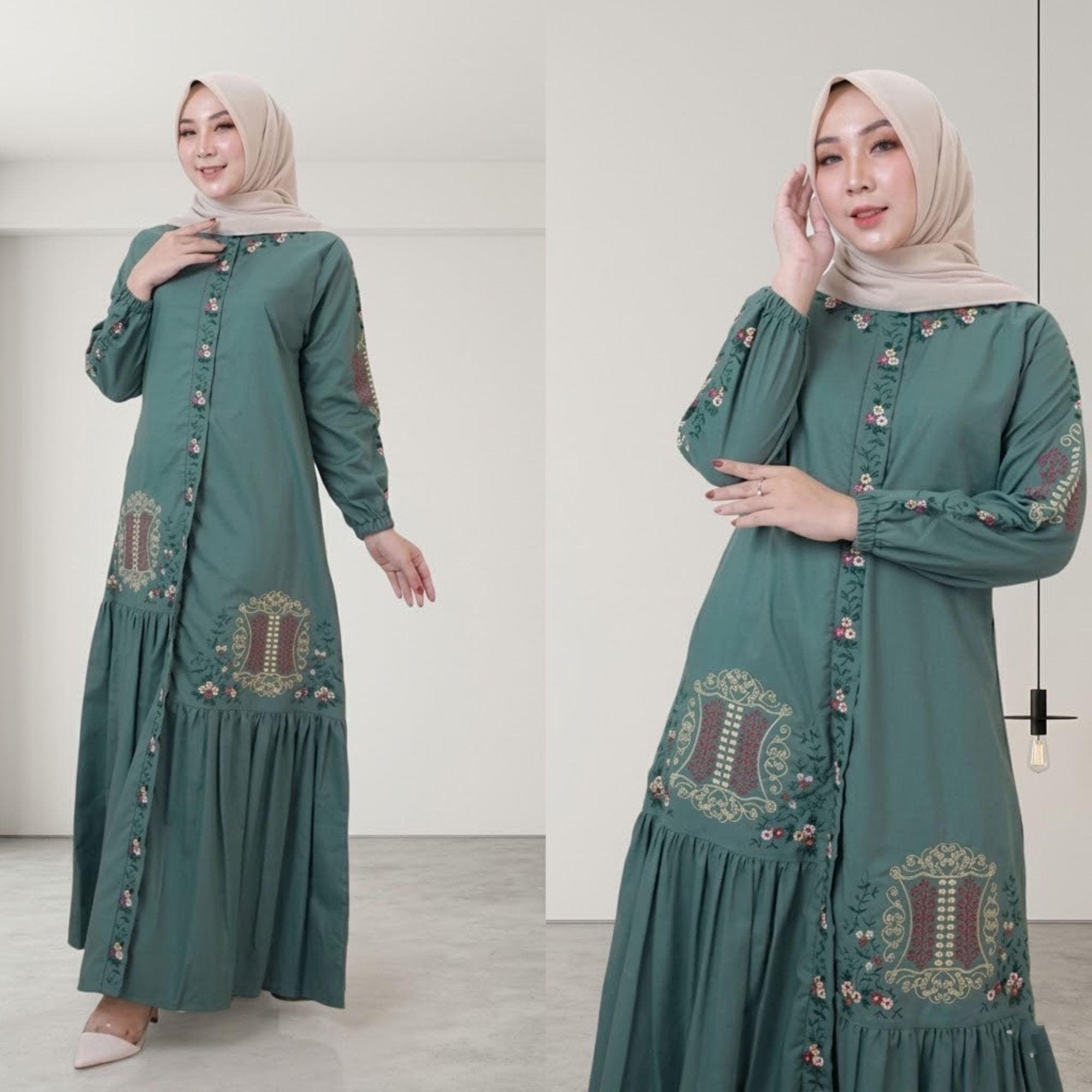Embroidered Abaya – Aceh Gate Motif, Toyobo Cotton Kaftan, Modest Islamic Dress - image 4