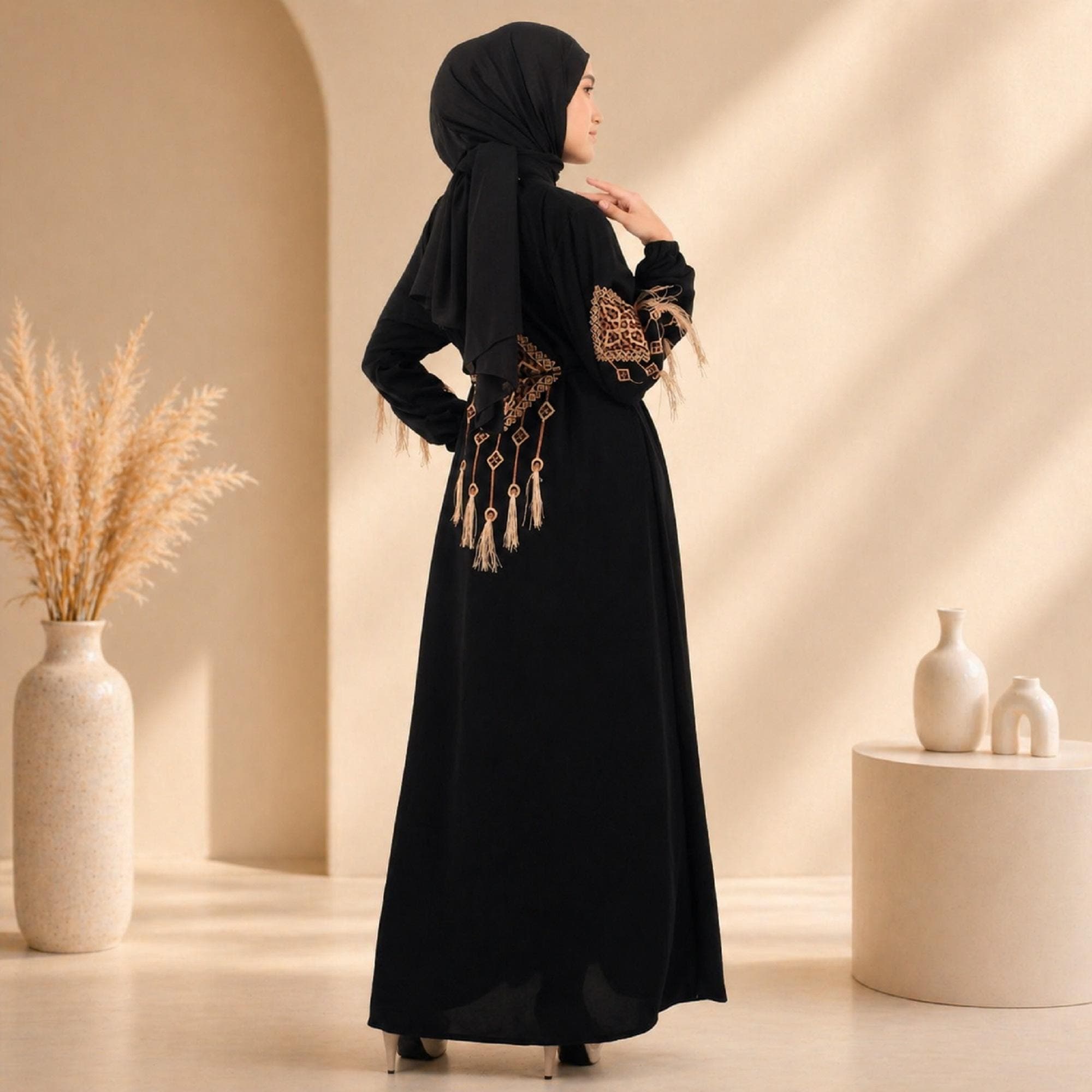 Black Turkish Abaya Front Zipper Modest Maxi Dress Muslim - image 4