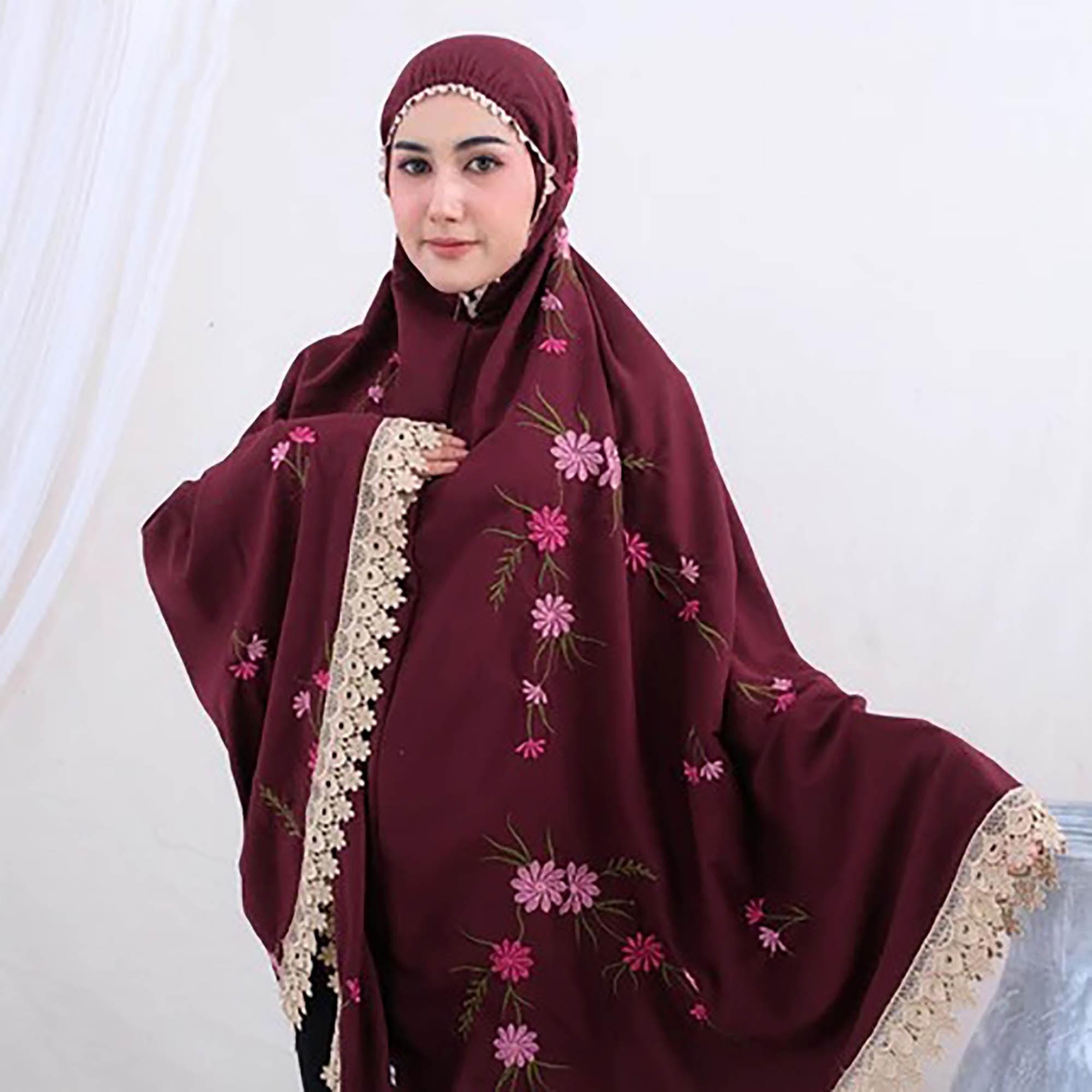 Floral Embroidered Cotton Prayer Set | Mukena with Lace - image 4