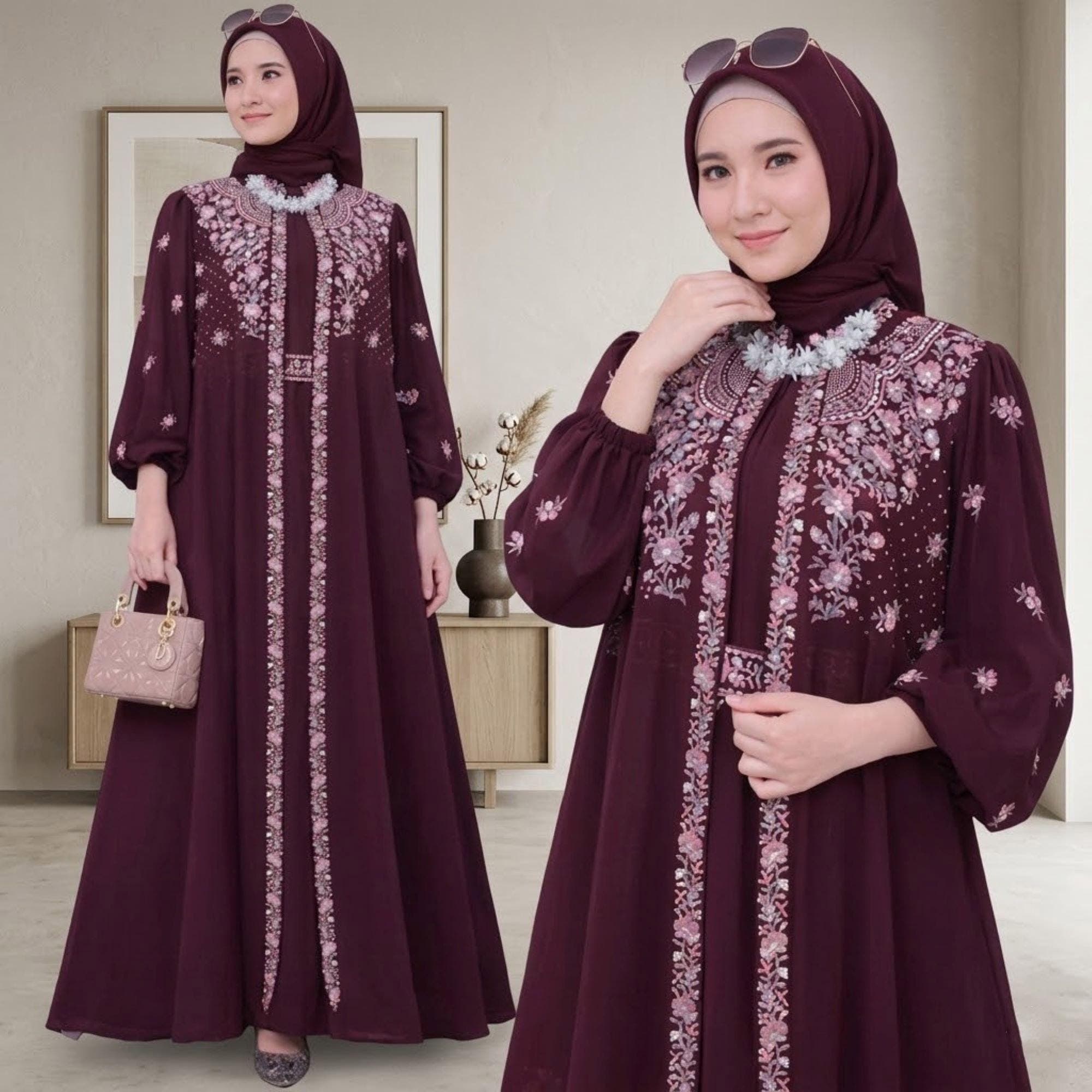 Embroidered Muslim Dress – Ceruty Babydoll Abaya, Floral Eid Outfit - image 3