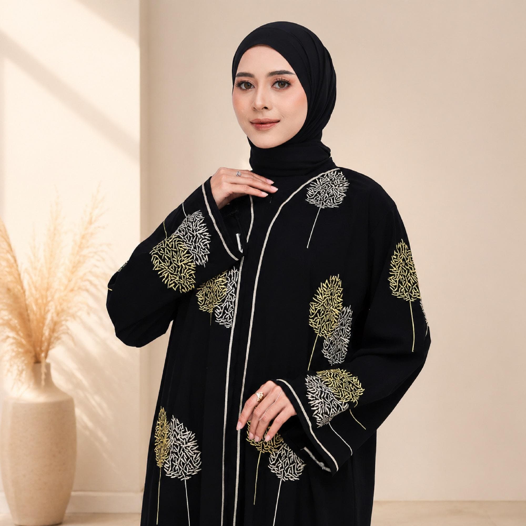 Black Embroidered Abaya Dress | Modest Muslim Maxi Kaftan