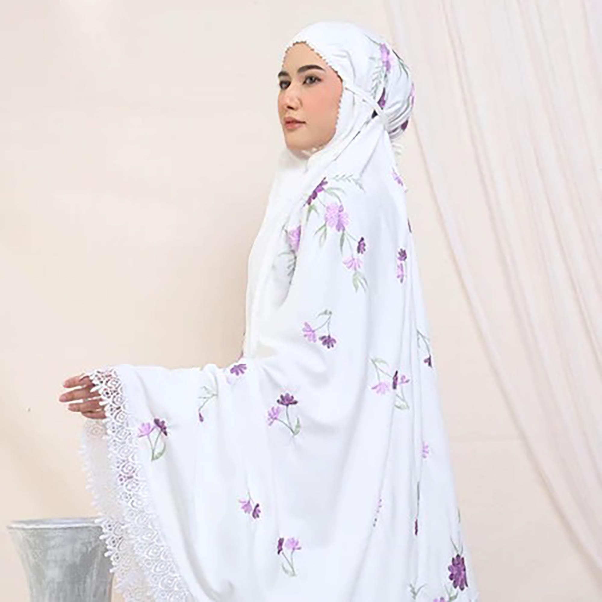 Floral Embroidered Cotton Prayer Set | Mukena with Lace - image 5
