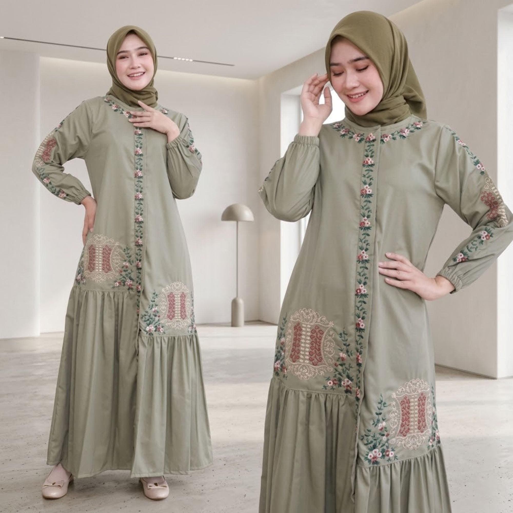 Embroidered Abaya – Aceh Gate Motif, Toyobo Cotton Kaftan, Modest Islamic Dress - image 3