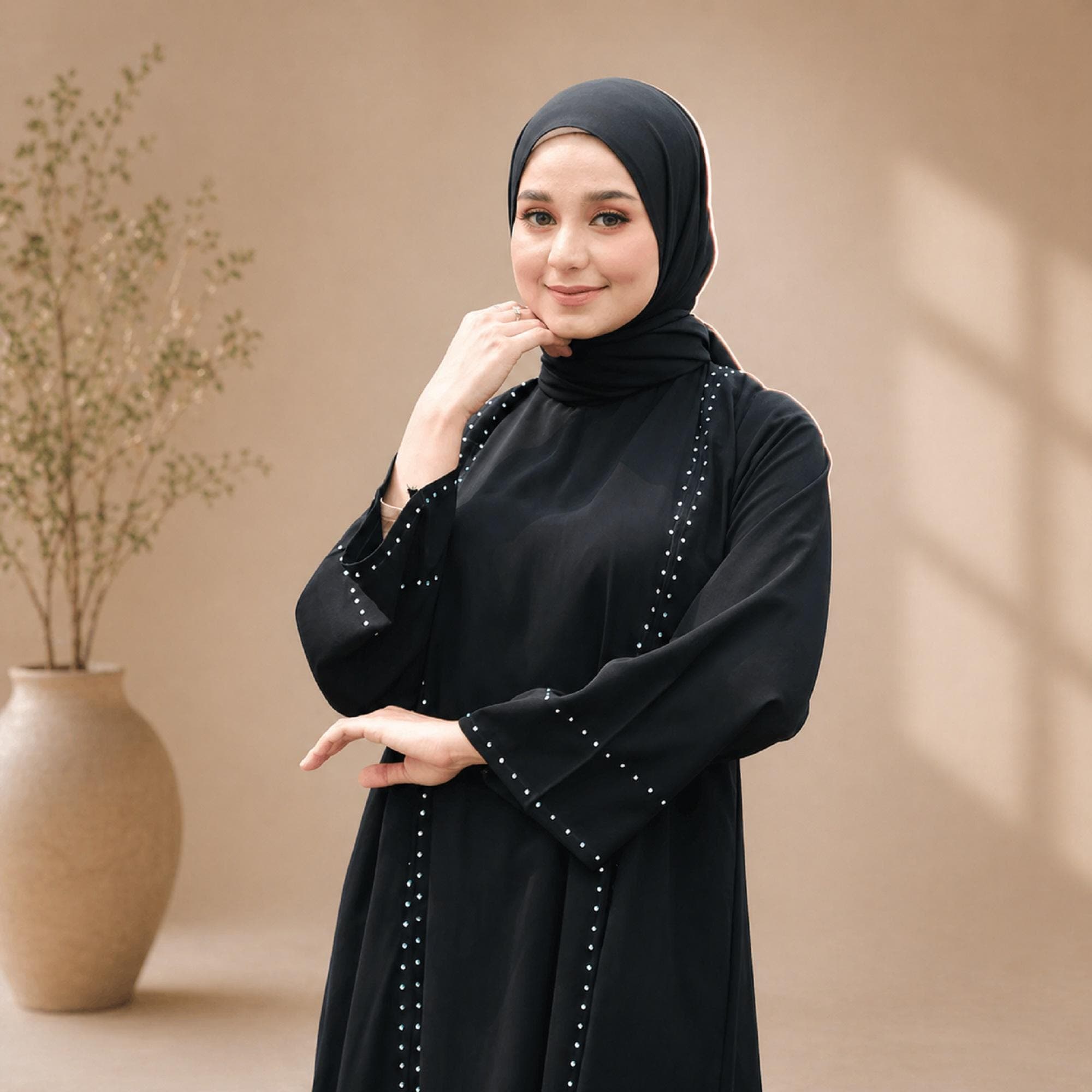 Black Turkish Abaya Maxi Dress – Modest Muslim Long Sleeve - image 3