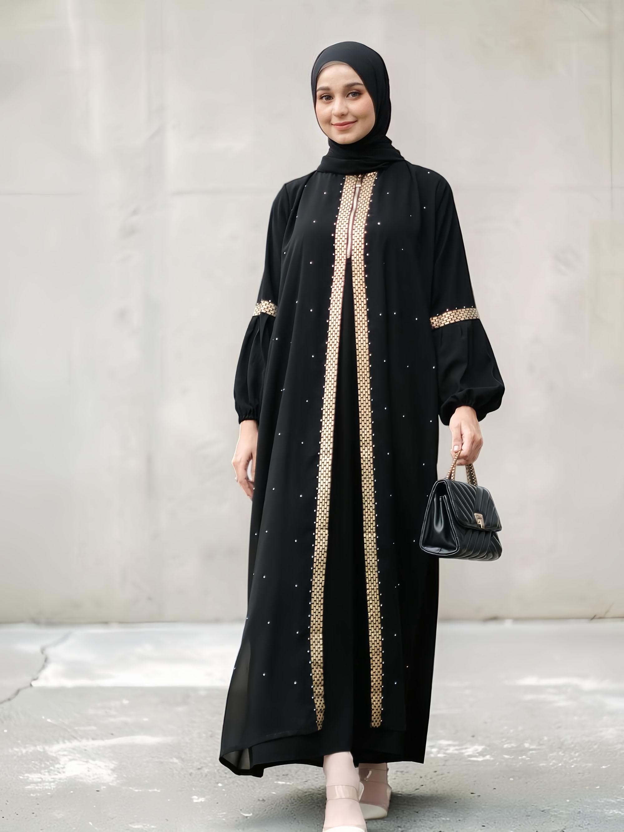 Black Abaya Dress – Saudi Style, Front Zipper, Islamic Kaftan Wear - image 3