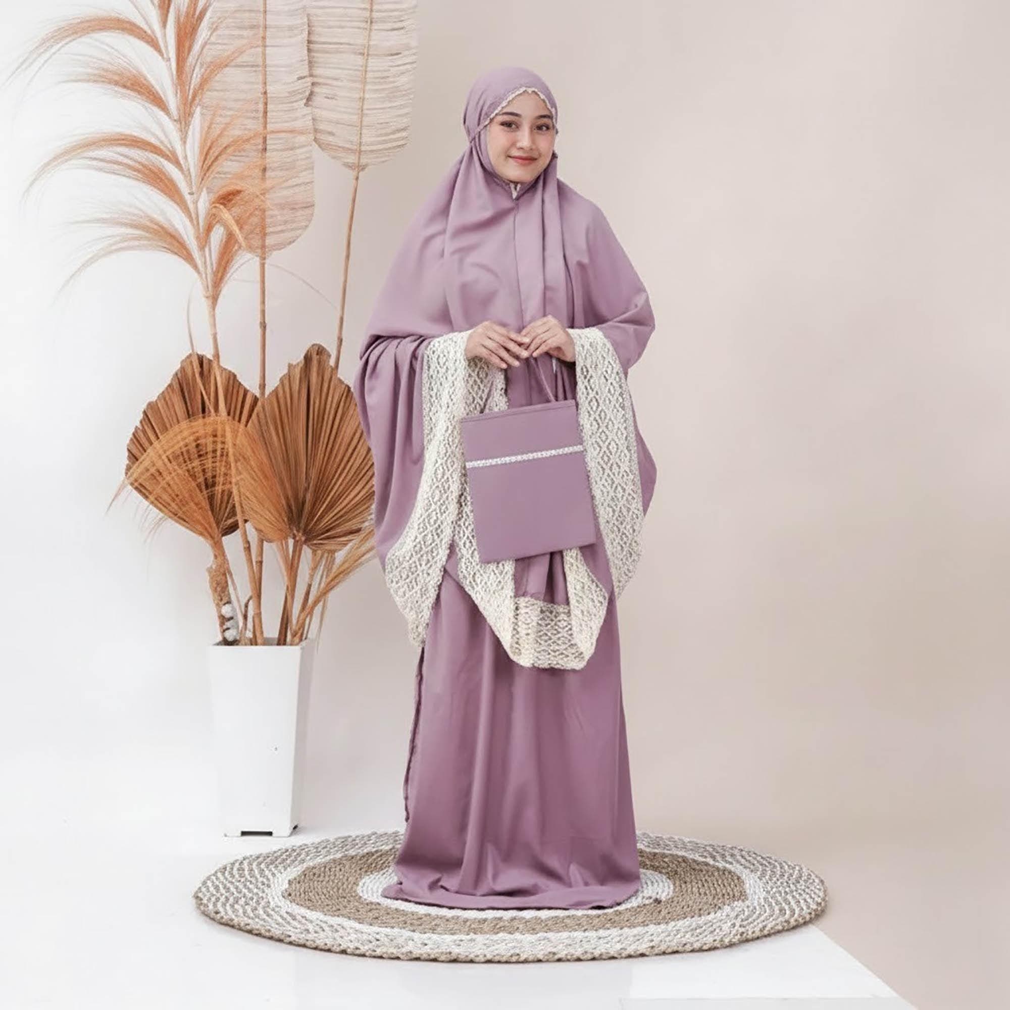 Crochet Lace Cotton Prayer Set | Minimalist Muslim Mukena - image 3