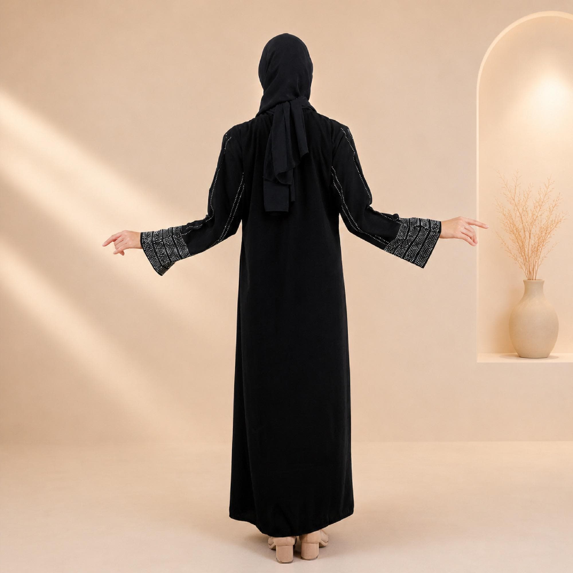 Black Turkish Abaya Dress Saudi Fabric Modest Maxi Kaftan - image 5