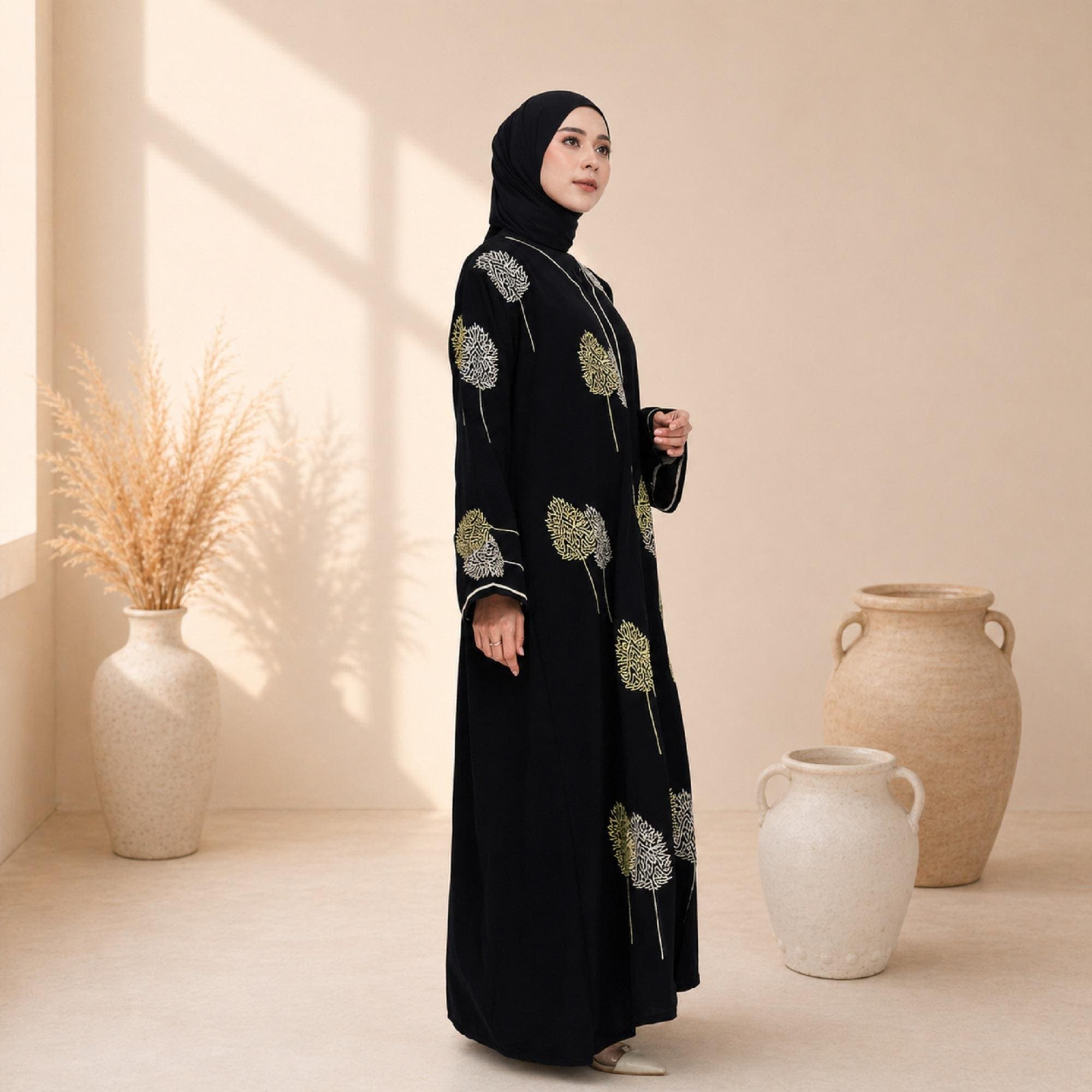 Black Embroidered Abaya Dress | Modest Muslim Maxi Kaftan - image 4