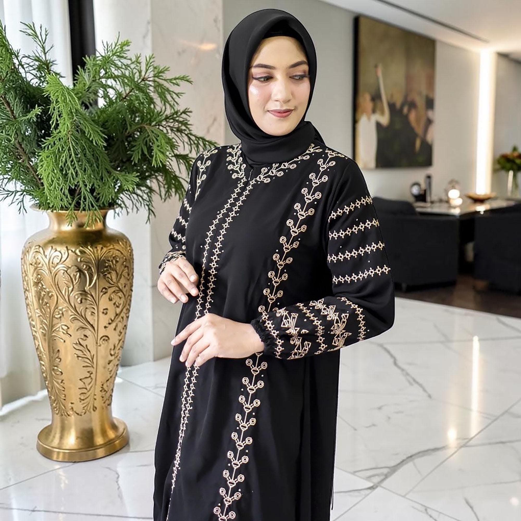 Embroidered Saudi Jetblack Abaya – Luxury Islamic Maxi Dress for Modest Occasions - image 3