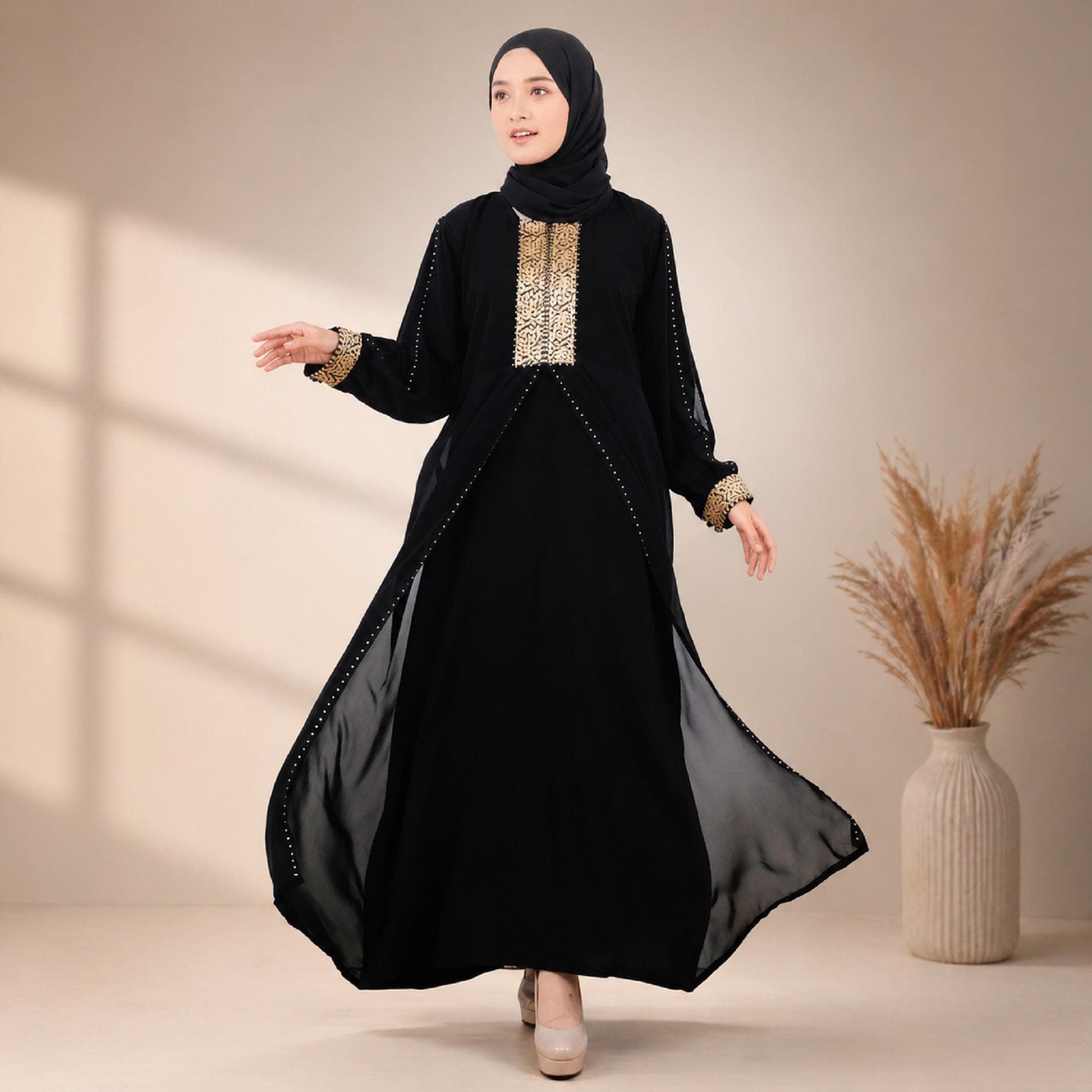 Black Turkish Abaya Dress – Modest Elegant Jetblack Gamis