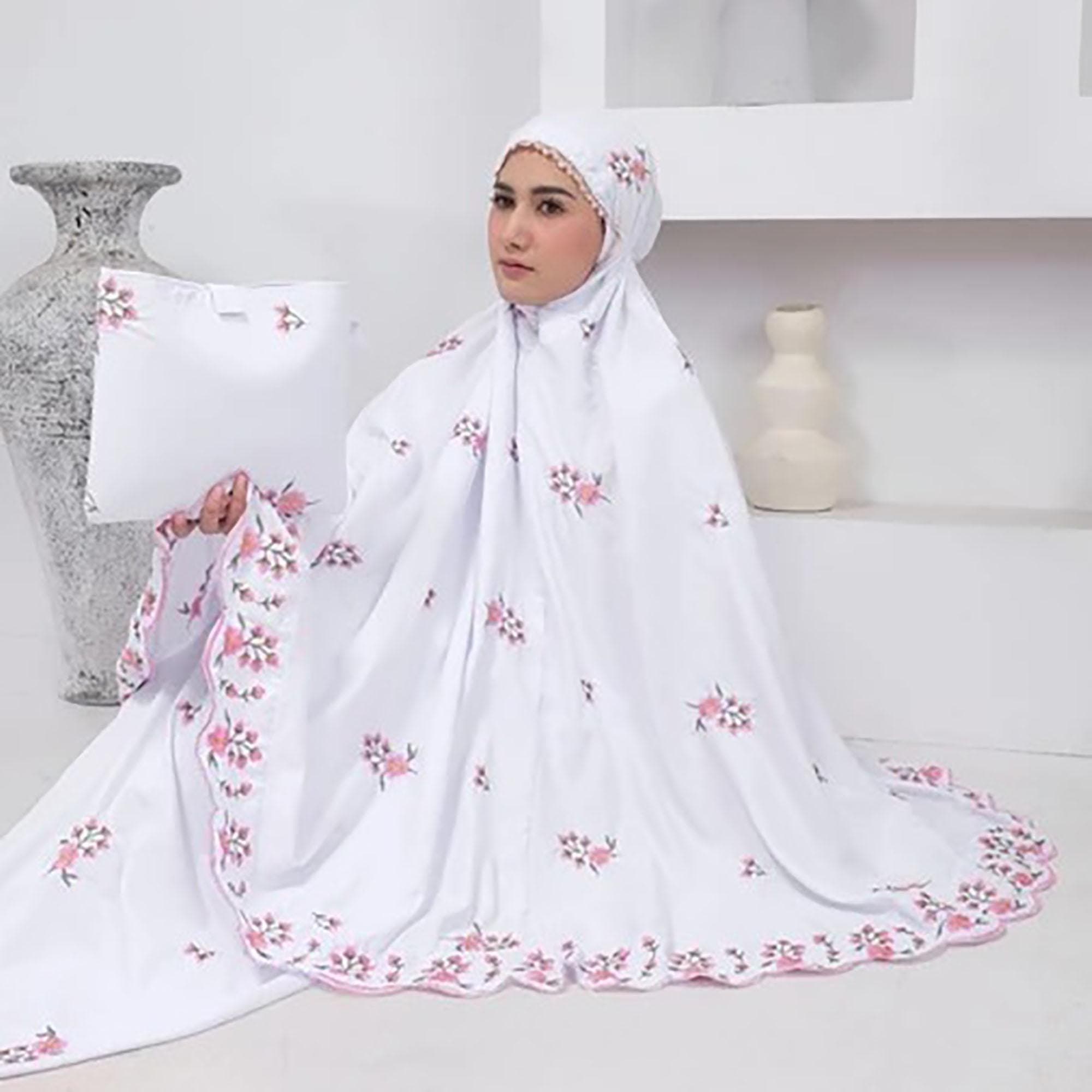 Cotton Prayer Dress | Rose Embroidery, Soft Breathable Mukena Set - image 4