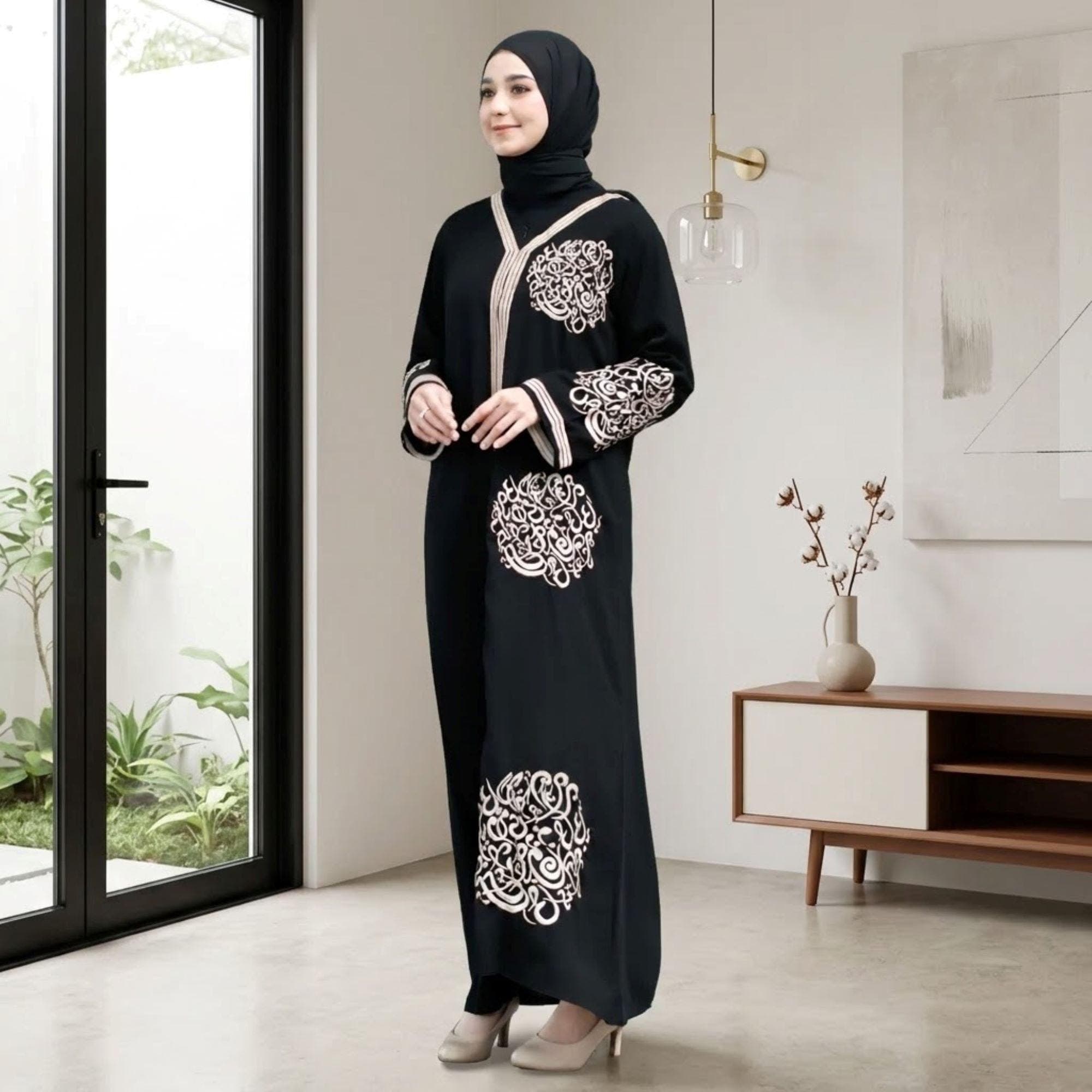 Embroidered Abaya Kaftan, Elegant Muslim Maxi Dress, Dubai Style Robe