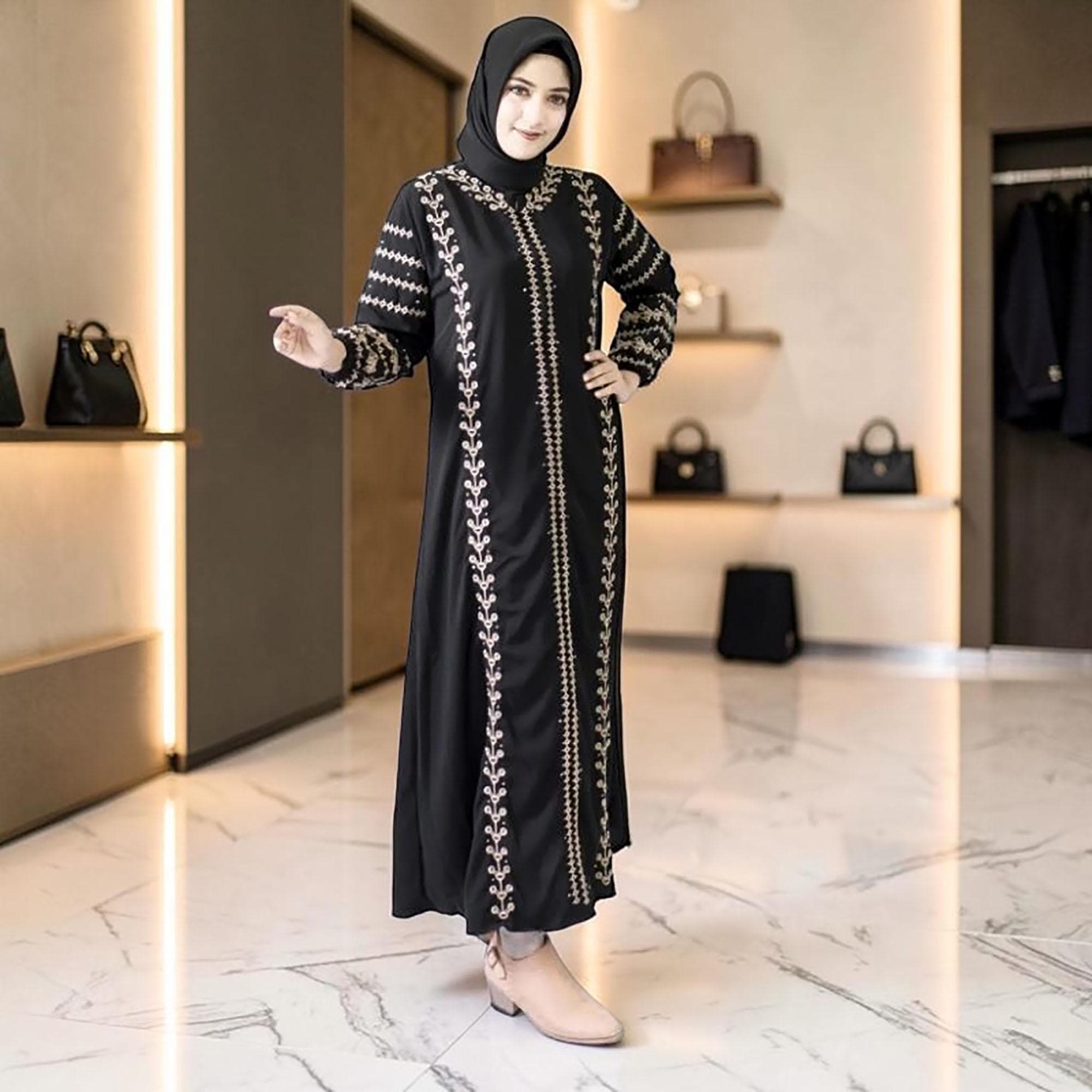 Embroidered Saudi Jetblack Abaya – Luxury Islamic Maxi Dress for Modest Occasions - image 4