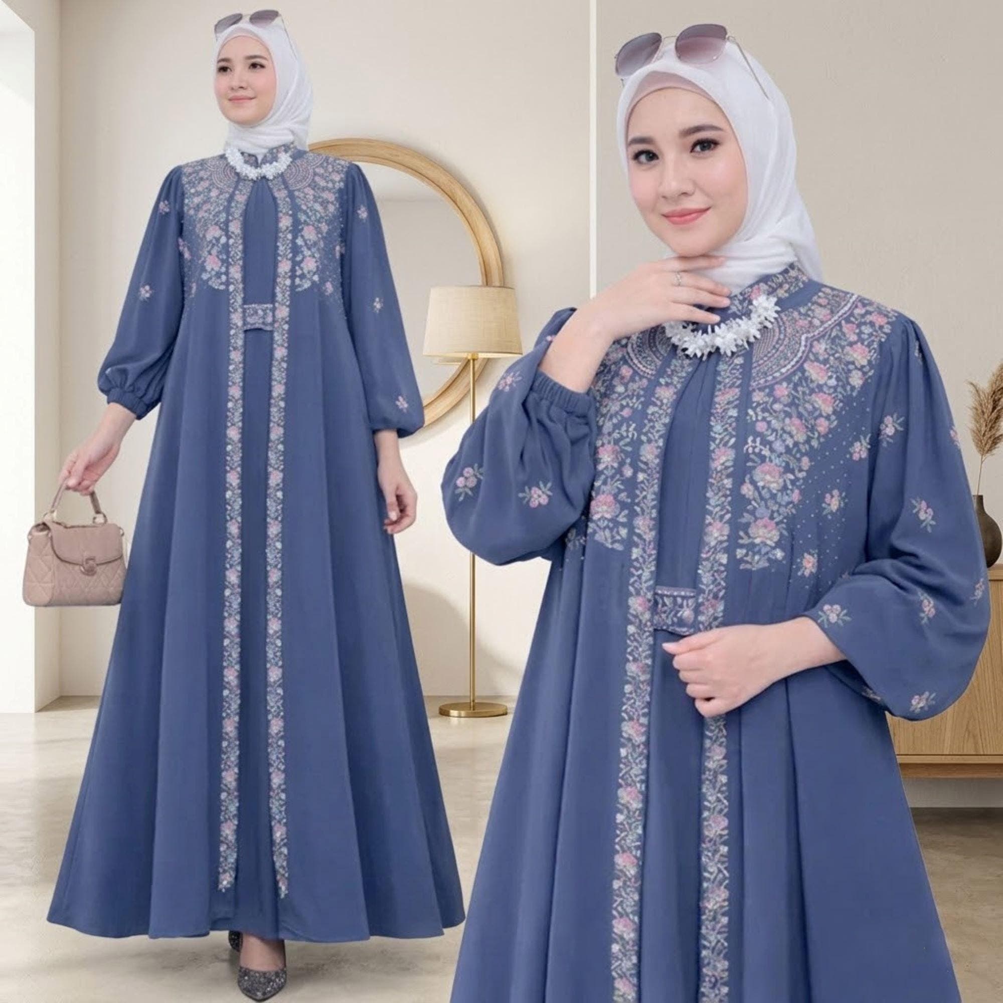 Embroidered Muslim Dress – Ceruty Babydoll Abaya, Floral Eid Outfit - image 5