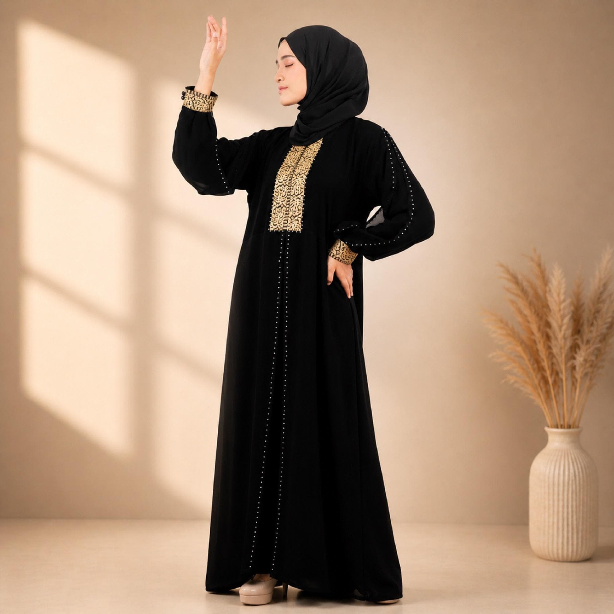 Black Turkish Abaya Dress – Modest Elegant Jetblack Gamis - image 4