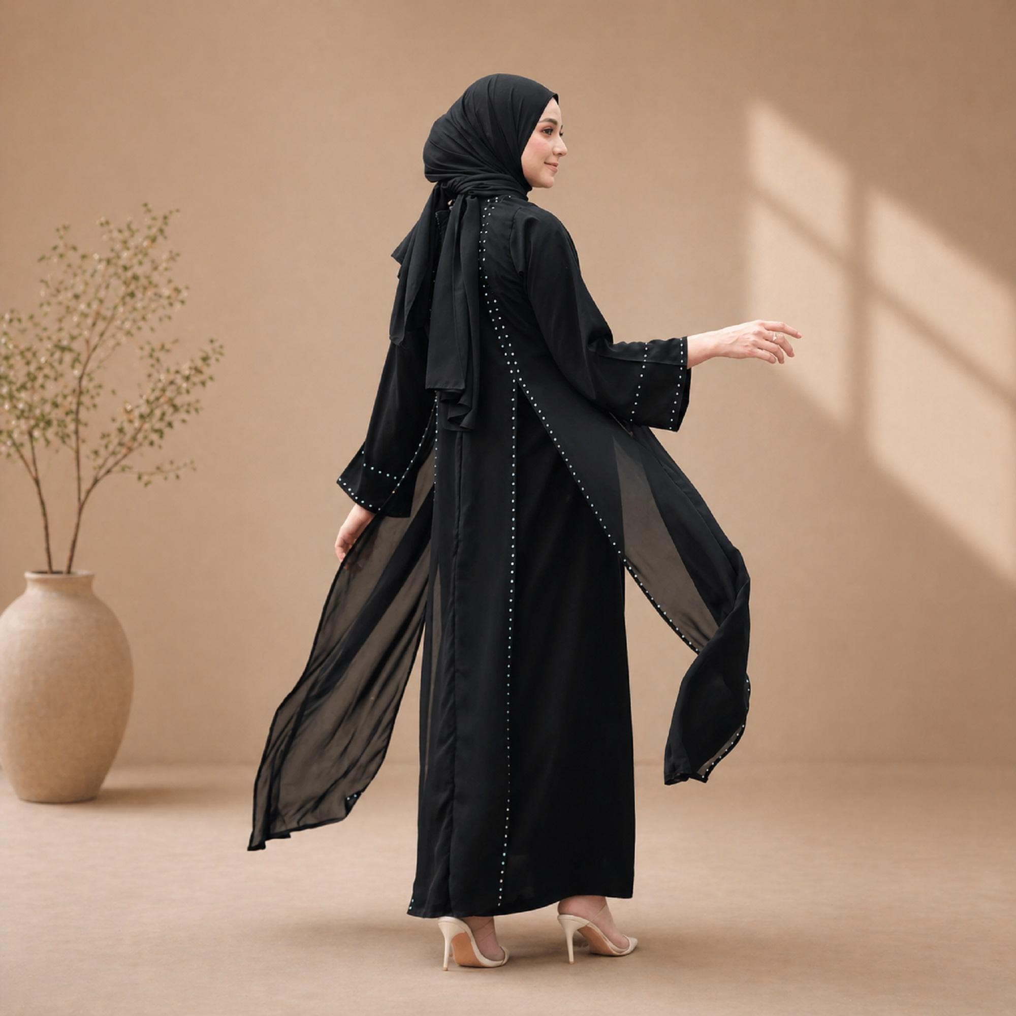 Black Turkish Abaya Maxi Dress – Modest Muslim Long Sleeve - image 4
