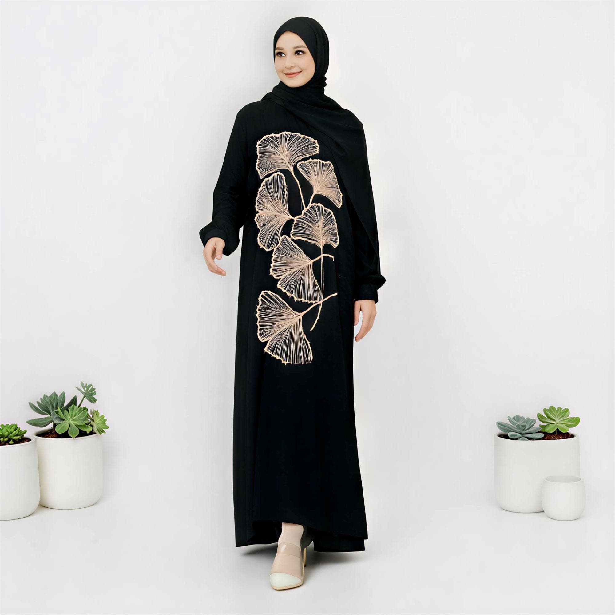 Embroidered Saudi Jetblack Abaya, Elegant A-line Kaftan, Modest Islamic Maxi Dress - image 4