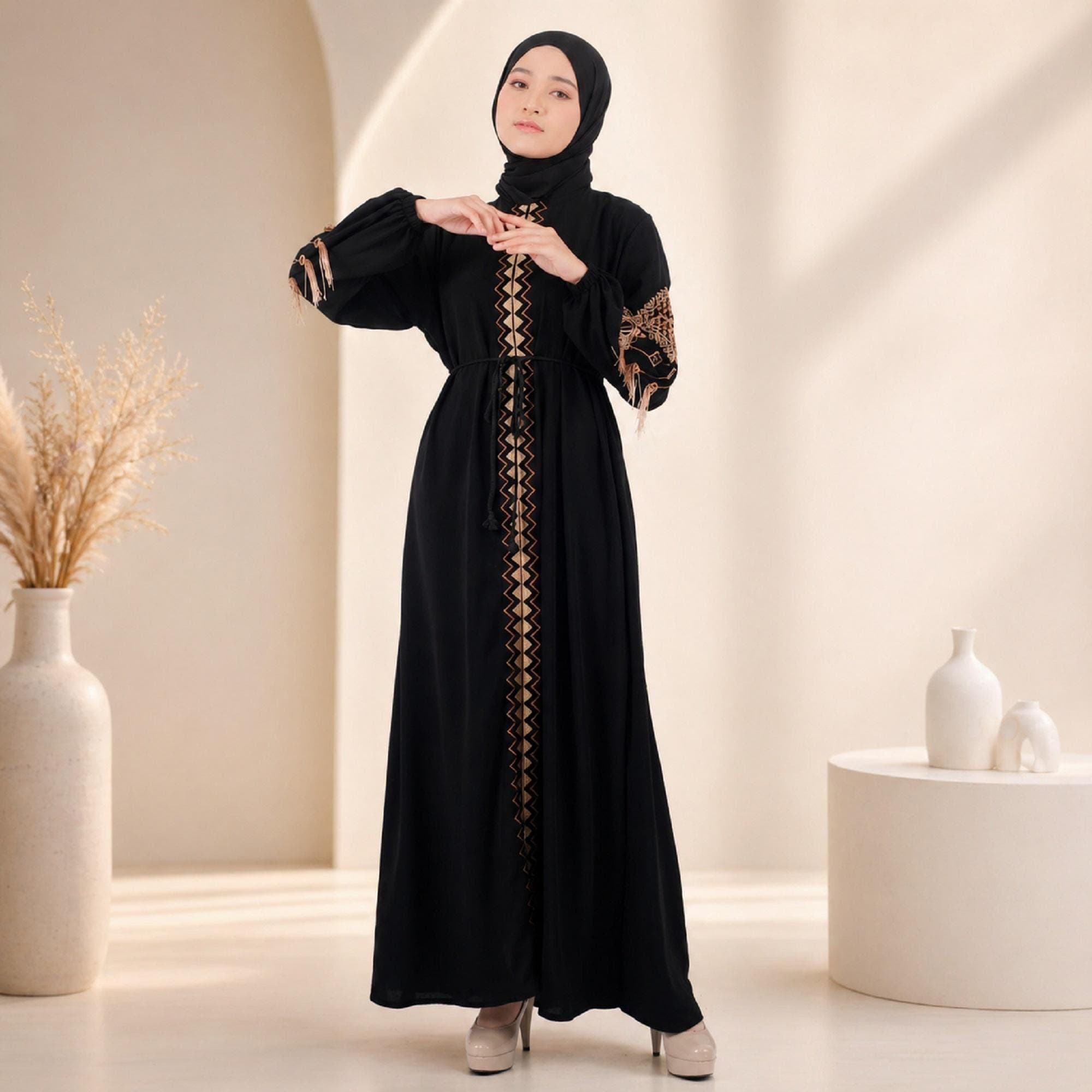 Black Turkish Abaya Front Zipper Modest Maxi Dress Muslim - image 3