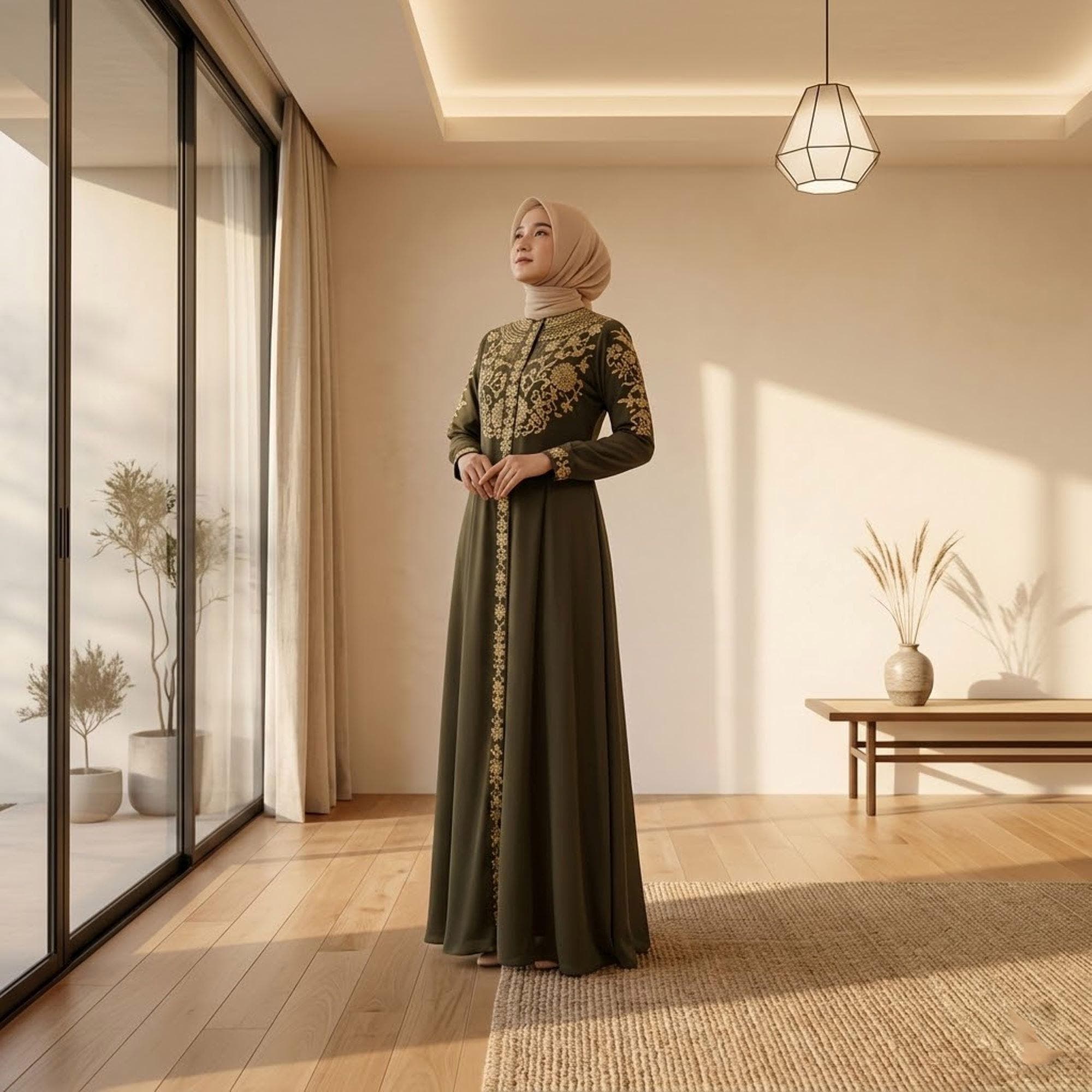 Embroidered Abaya Dress – Toyobo Cotton, Swarovski Crystals, Modest Maxi for Eid