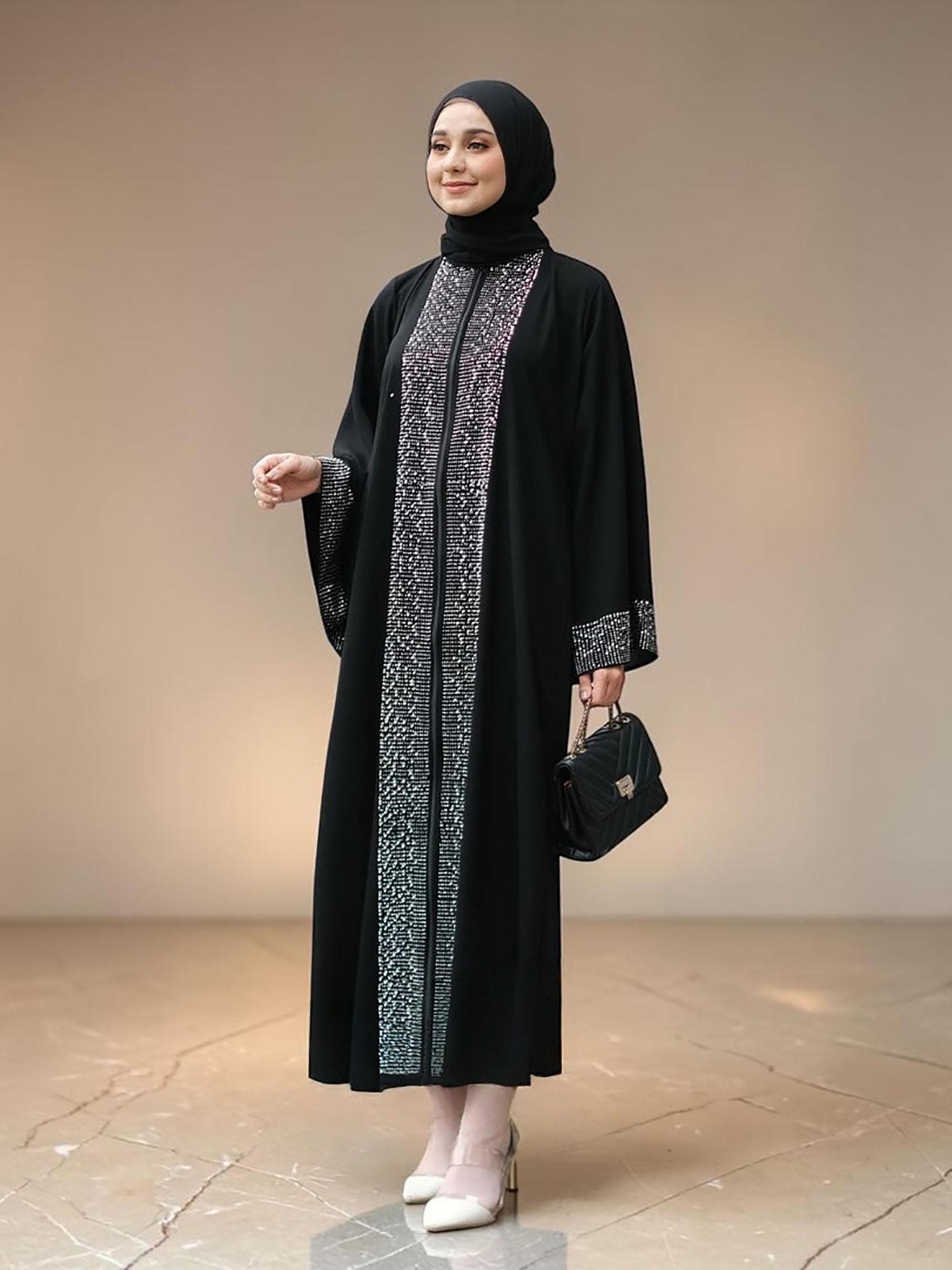 Black Abaya – Luxury Jetblack Turkish Kaftan, Zipper Breastfeeding Friendly, Dubai Style - image 5