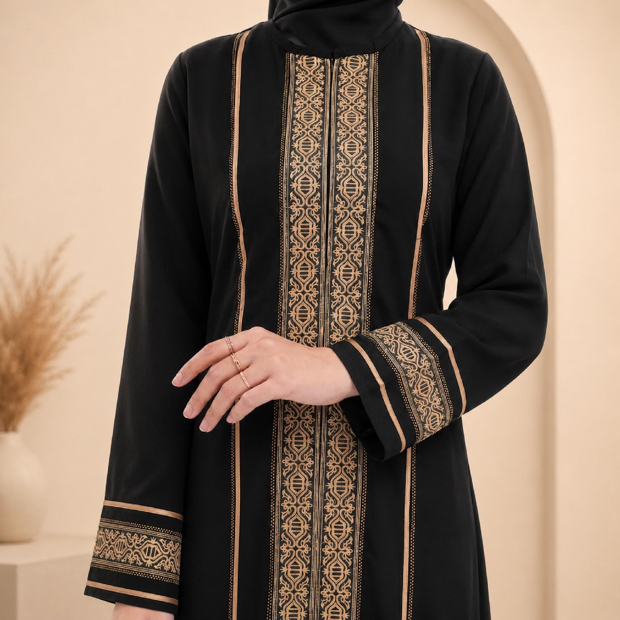 Black Turkish Abaya Embroidered Jetblack Modest Dress