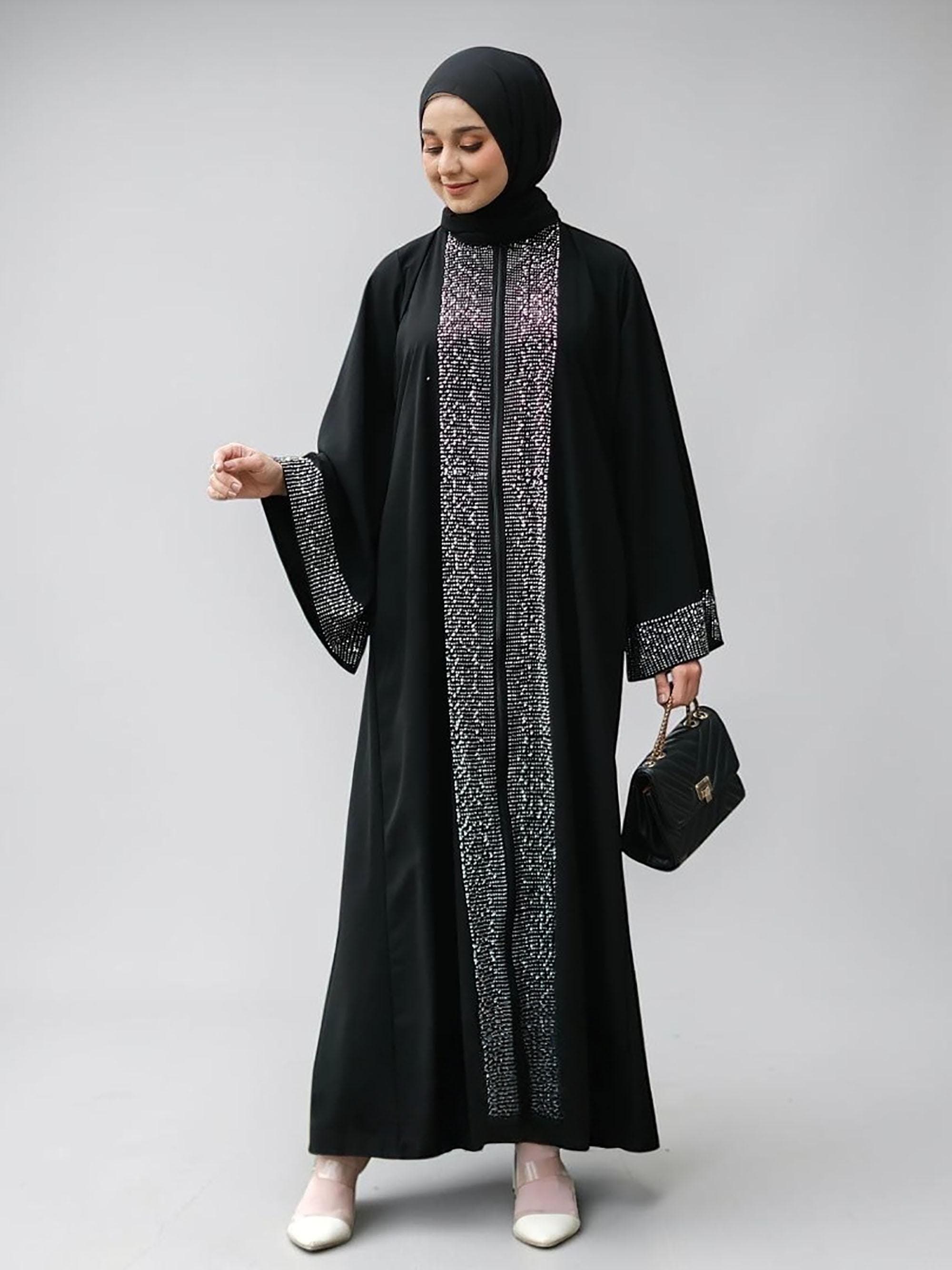 Black Abaya – Luxury Jetblack Turkish Kaftan, Zipper Breastfeeding Friendly, Dubai Style - image 3