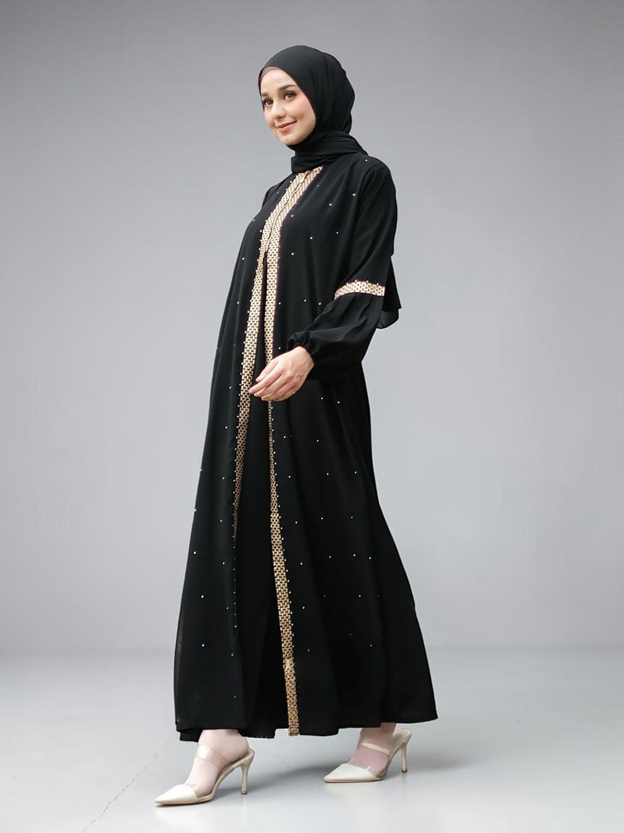 Black Abaya Dress – Saudi Style, Front Zipper, Islamic Kaftan Wear - image 5