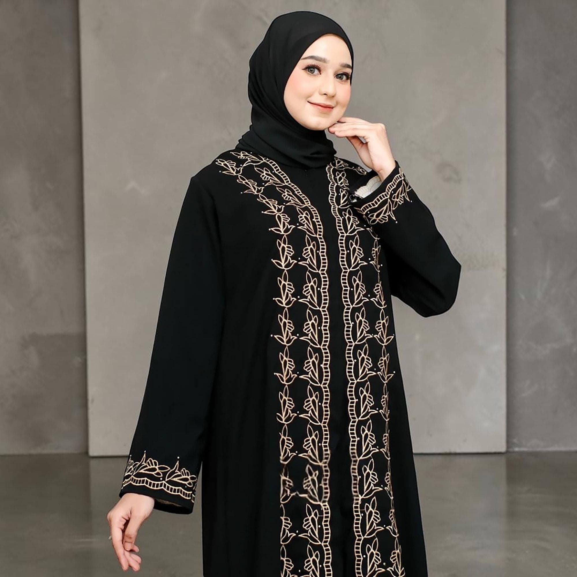 Embroidered Jetblack Abaya, Turkey Style Dubai Kaftan, Modest Islamic Dress - image 5