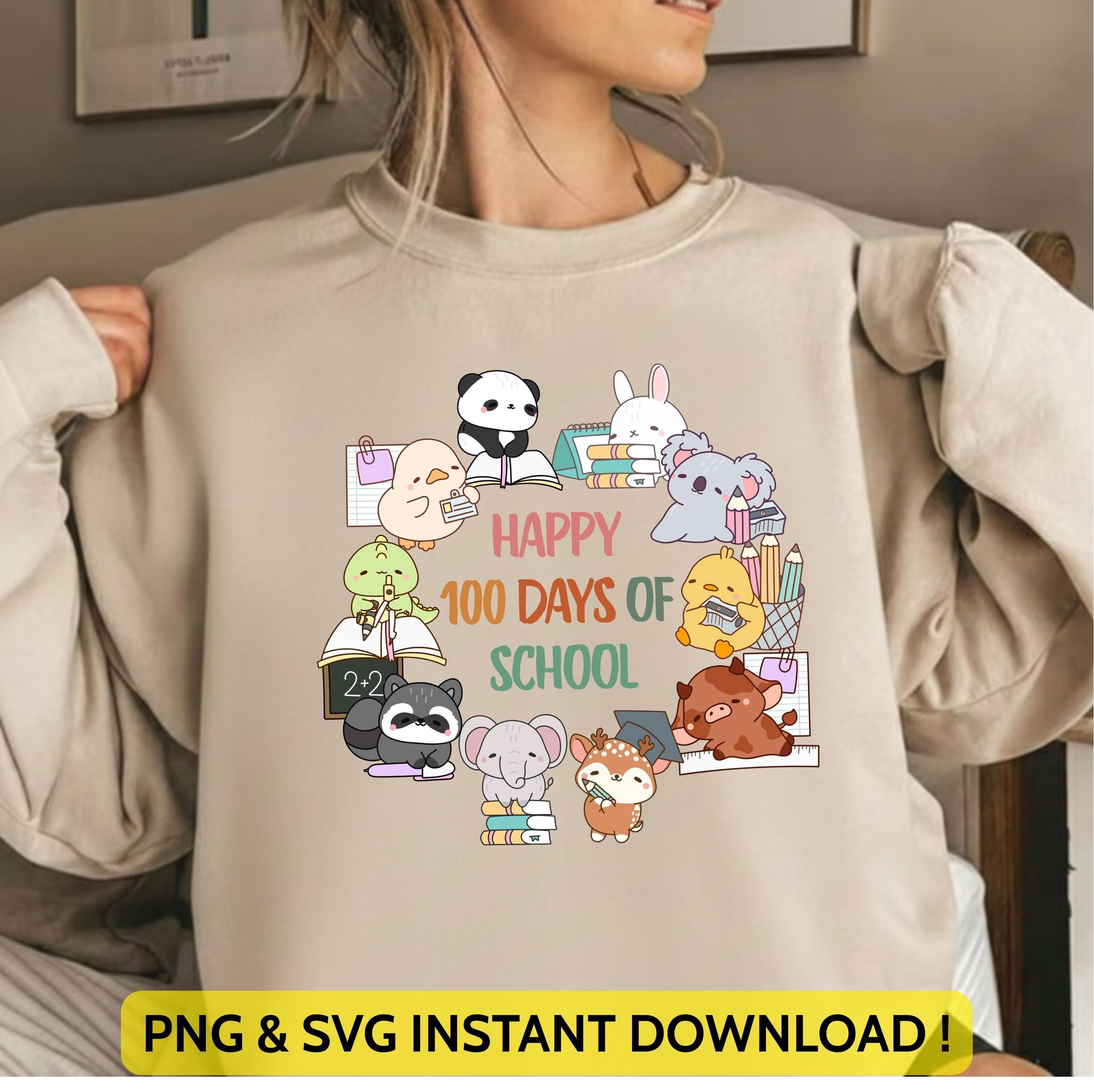 100 Days of School Png Svg | 100th Day of School | Funny Animal Clipart | Teacher T-Shirt Design for Cricut & Silhouette