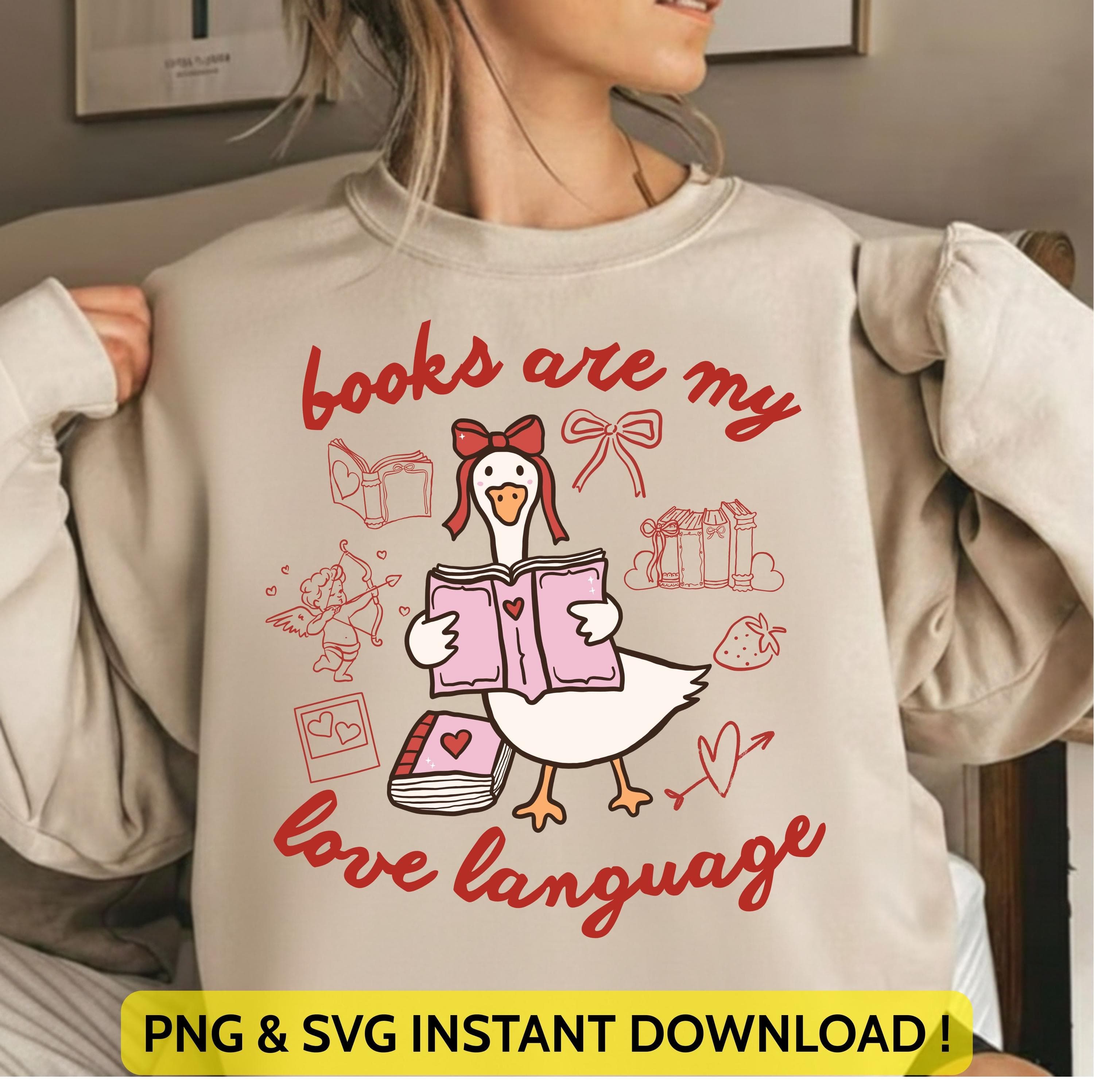 Books Are My Love Language Png Svg | Coquette Book Lover Design | Bookish Valentines Day Shirt Art for Cricut & Silhouette