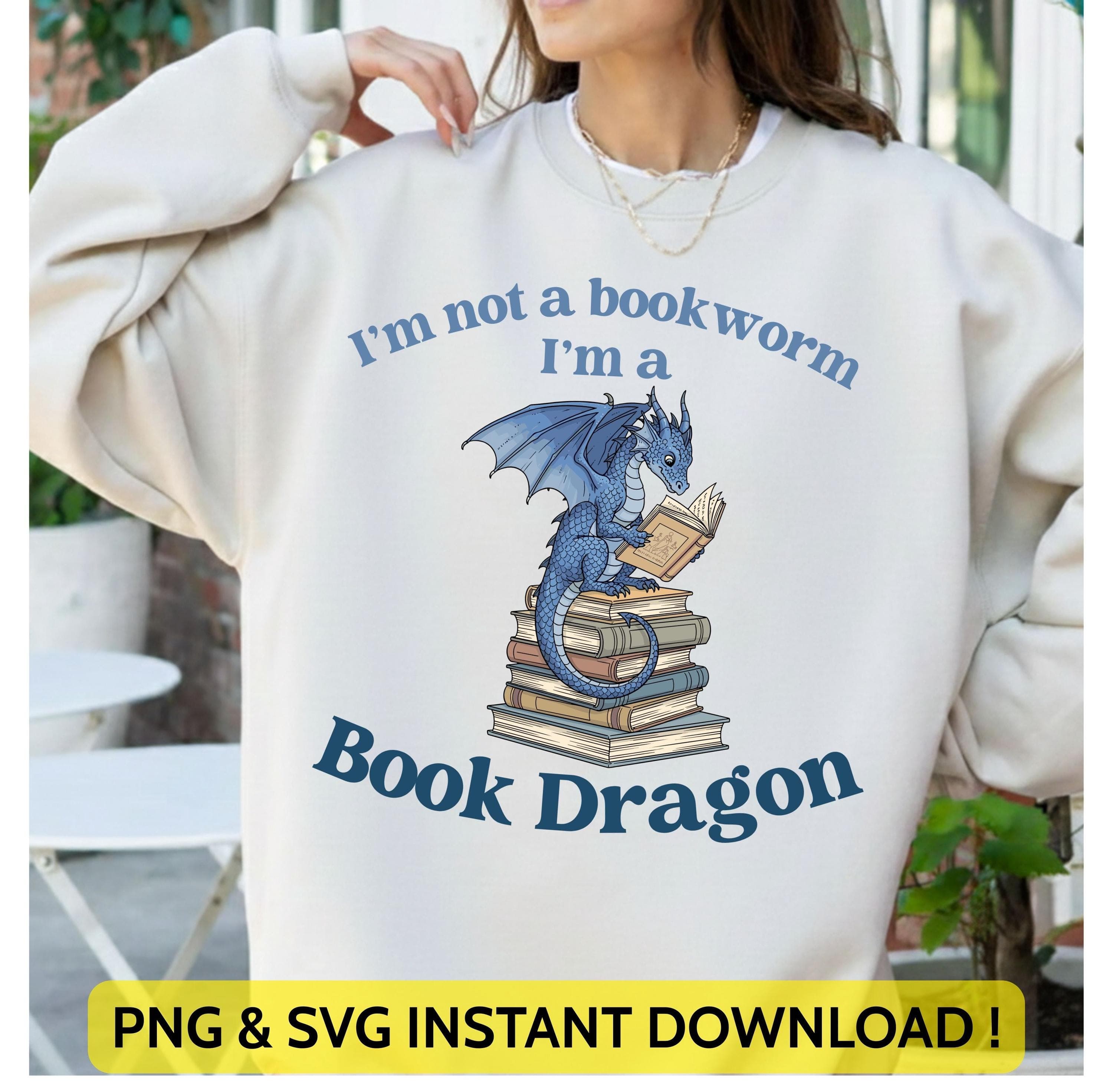 Book Dragon Png Svg | Book Lover 2 Png Svg |  I'm Not A Bookworm | Fantasy Reader | Dragon Lover Gift for Cricut & Silhouette