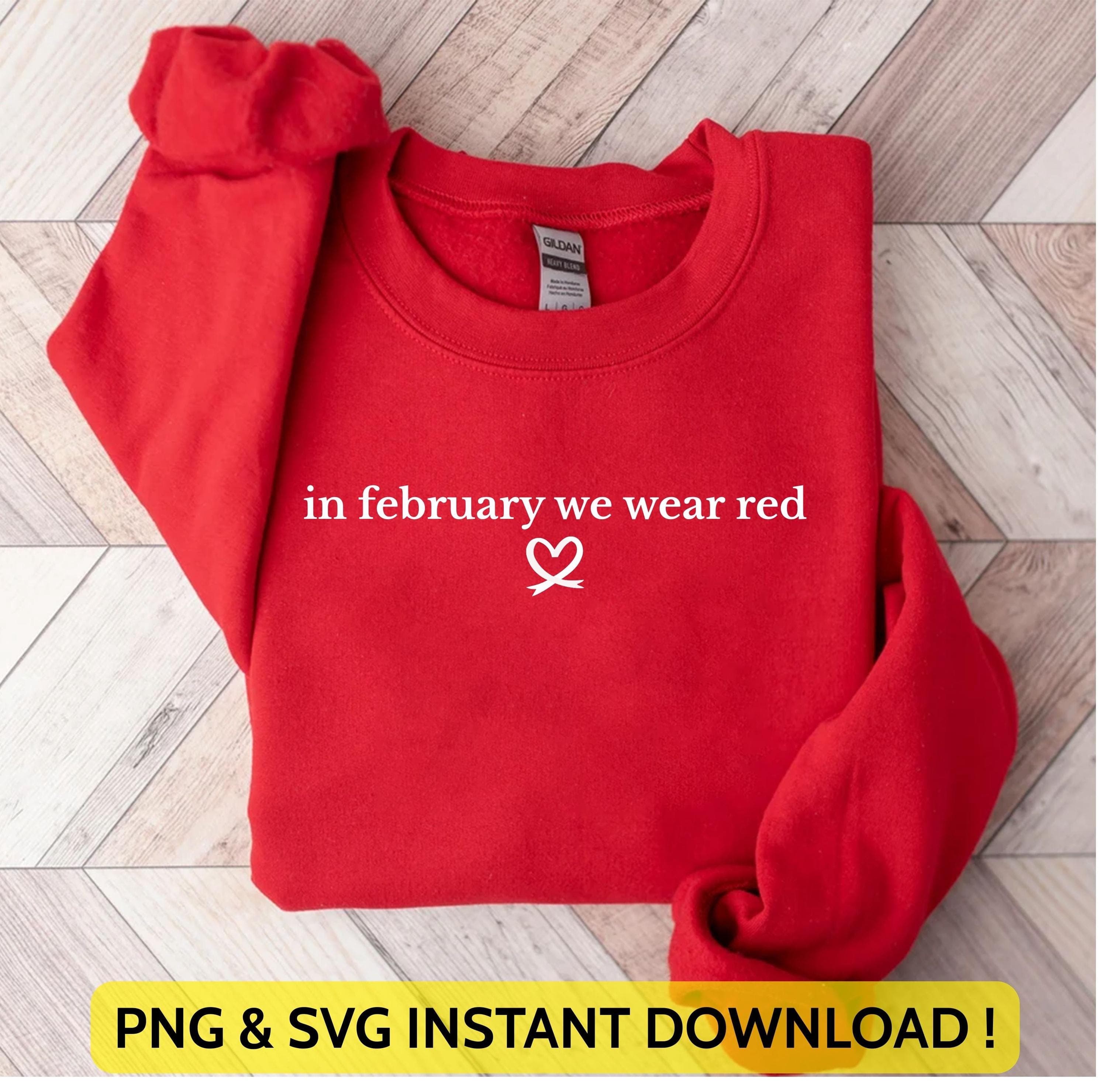 In February We Wear Red Png Svg | Heart Disease Awareness Design | Medical Awareness Art | Red Heart Ribbon for Cricut & Silhouette