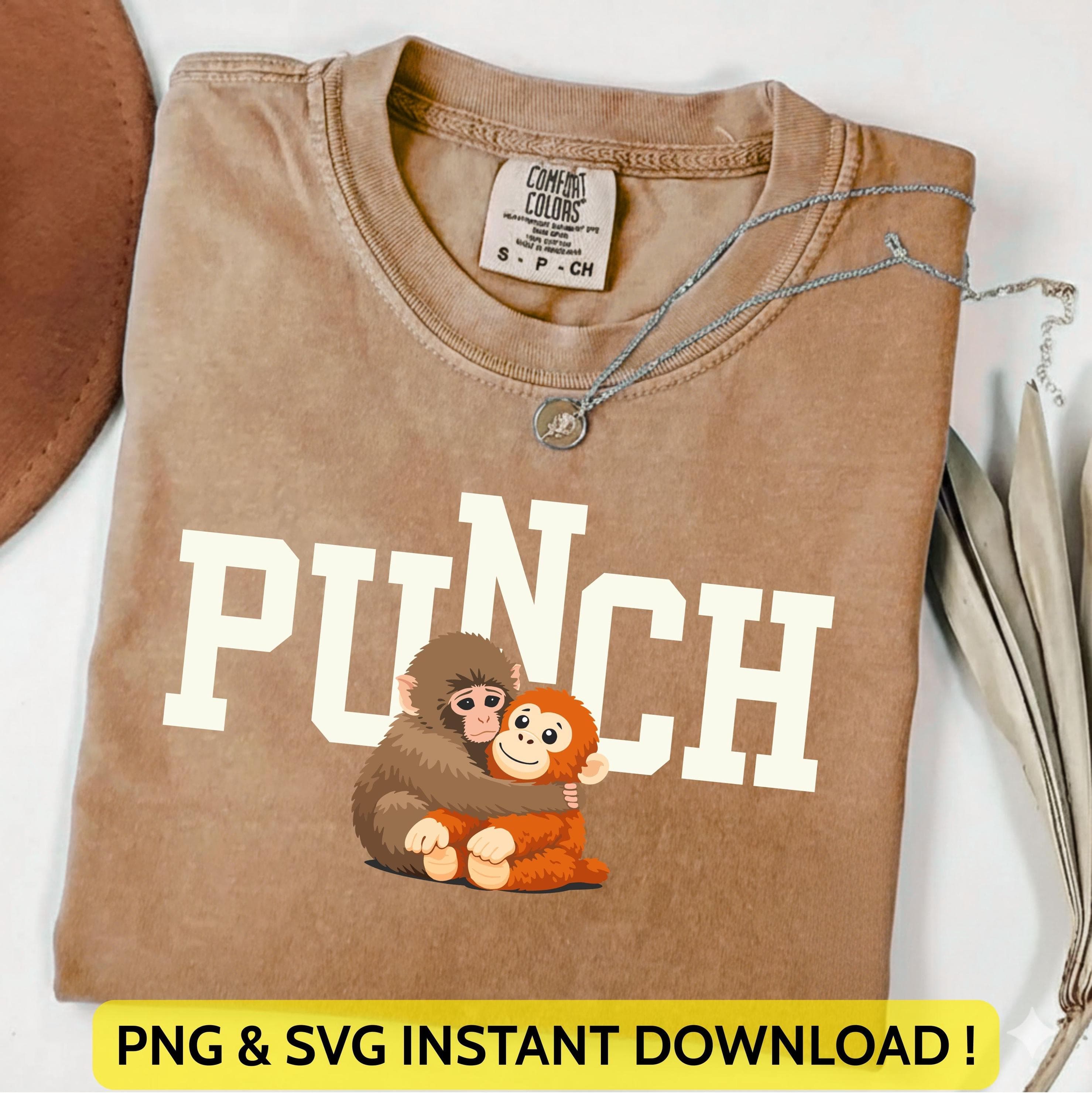Team Punch Viral Monkey Shirt Png Svg | Baby Monkey Punch Design | Emotional Plush Toy Meme for Cricut & Silhouette