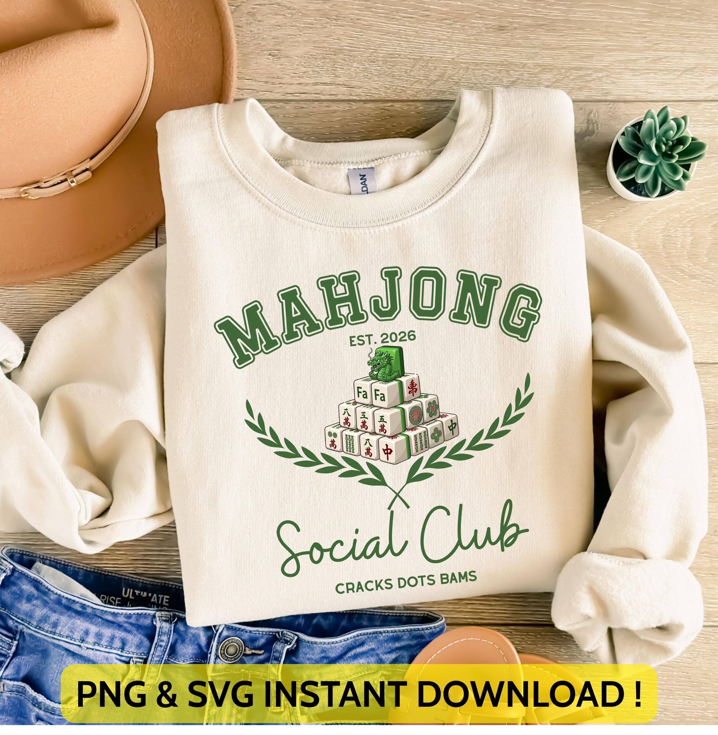 Mahjong Social Club Png Svg | Cracks Dots Bams | Mahjong Player Quote | Trendy Mahjongg Gaming Design for Cricut & Silhouette