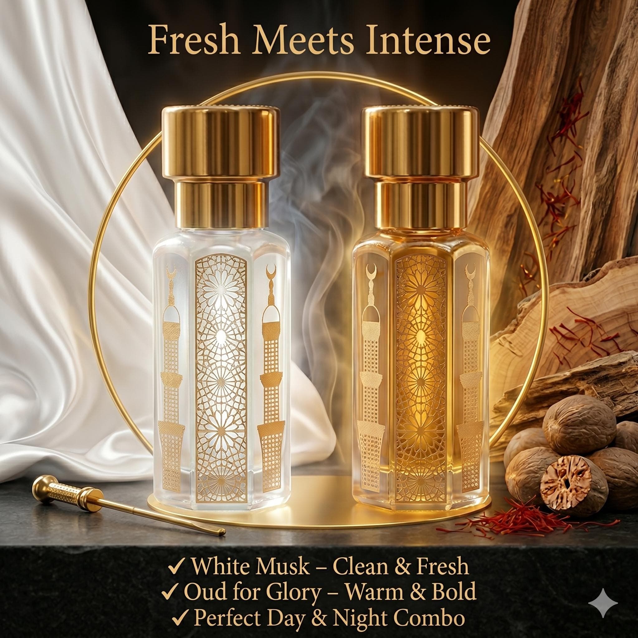 White Musk & Oud for Glory Attar Combo Set | Clean Fresh Musk + Saffron Oud Perfume Oil | Long Lasting Alcohol-Free Halal Fragrance Gift Set - image 3